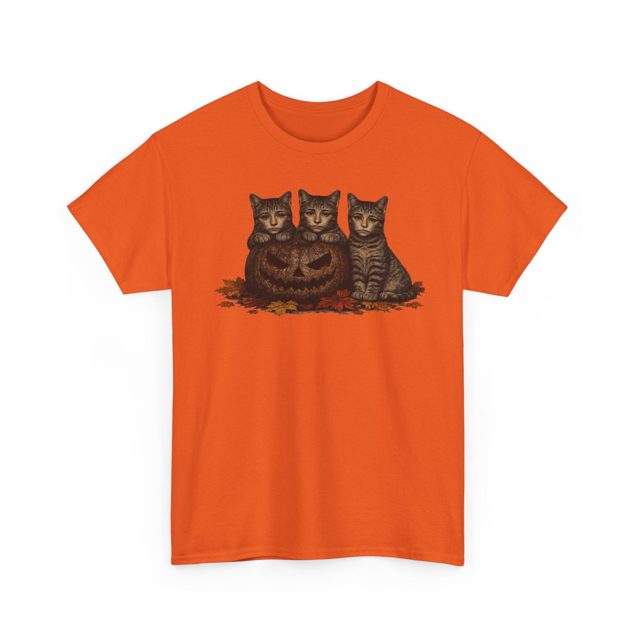 Halloween Cats T-Shirt — Trio of Kittens with Jack-O'-Lantern Fall Tee
