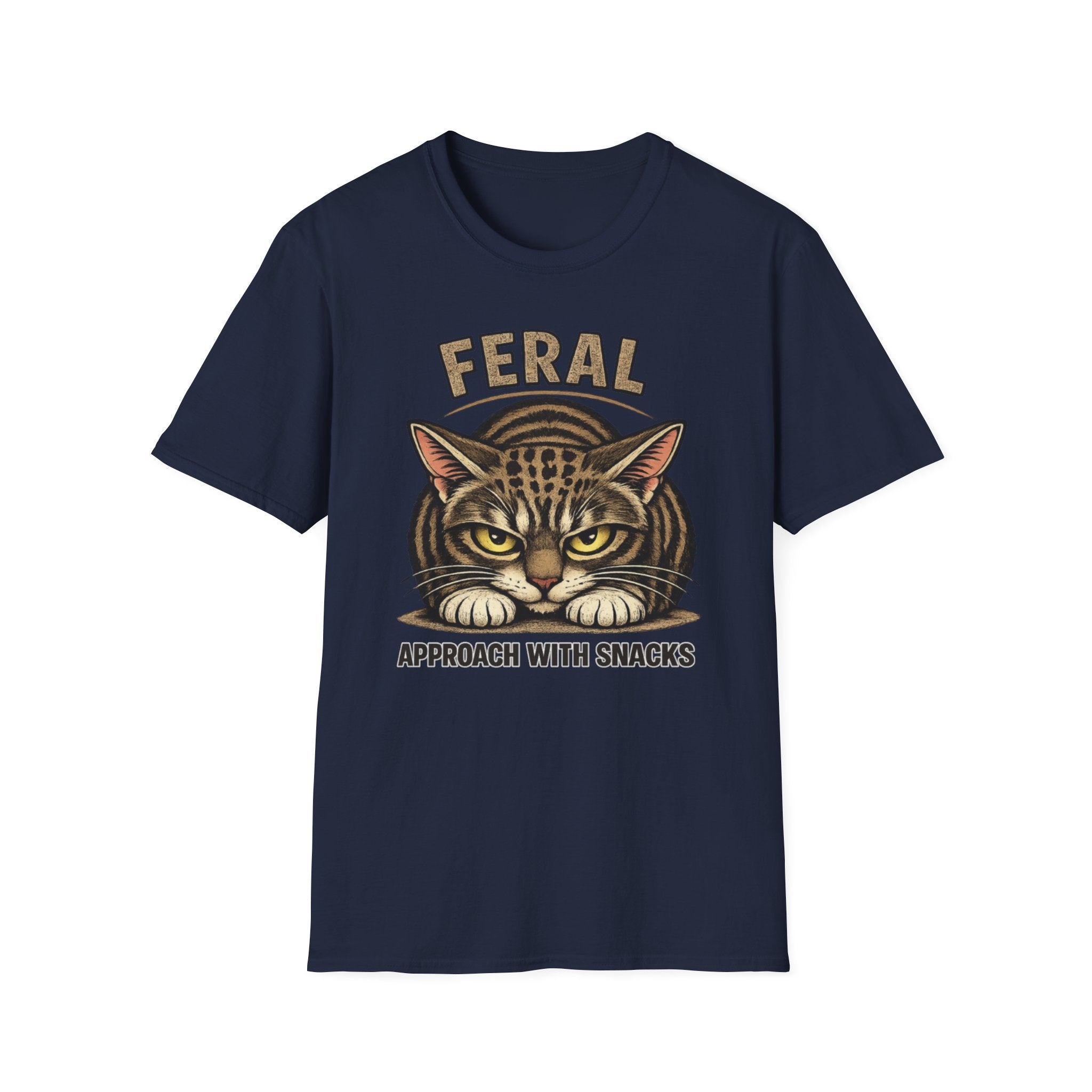 Feral Cat T-Shirt — "Feral: Approach With Snacks" Vintage-Style Graphic Tee