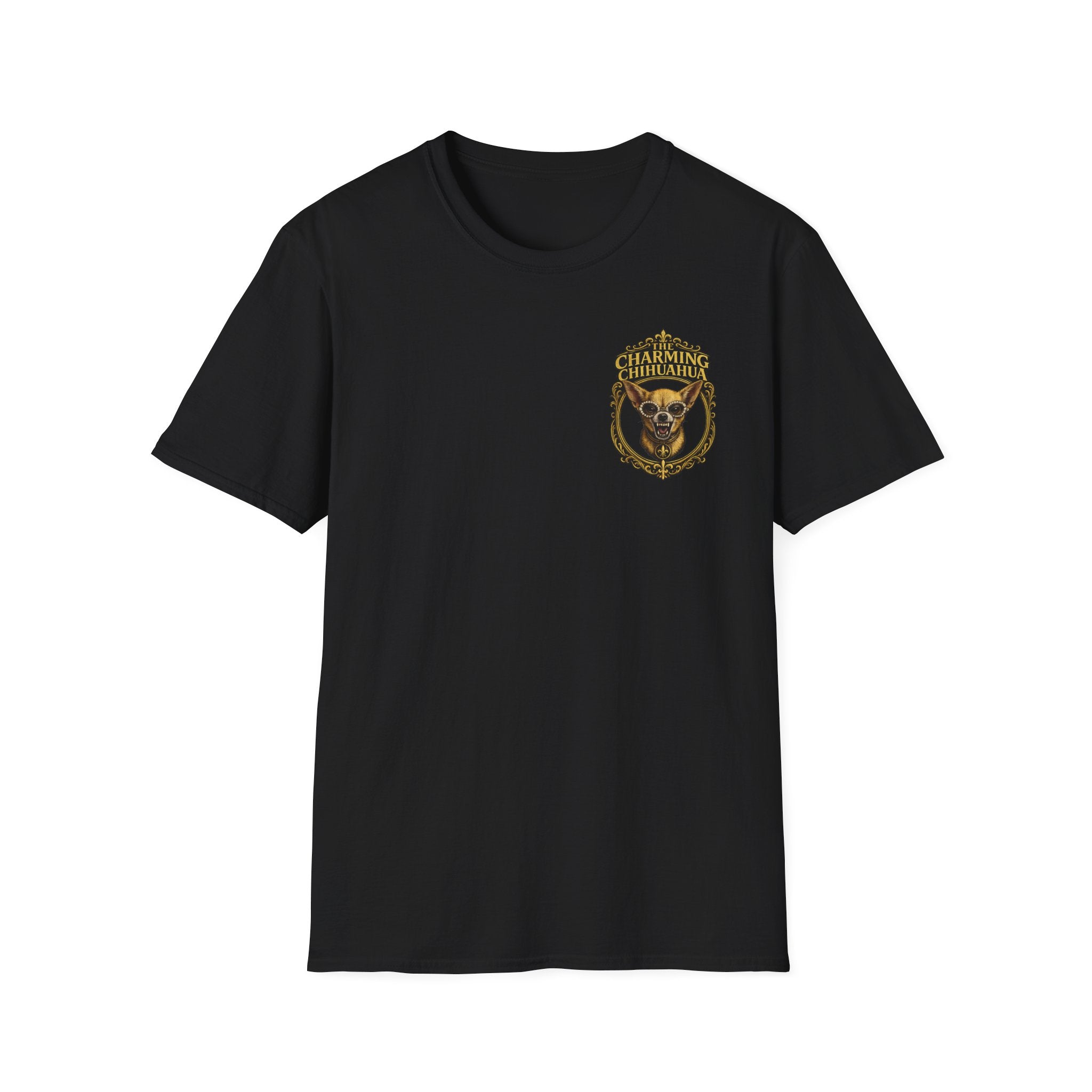 Chihuahua-Charming Chihuahua Graphic Tee — “The Charming Chihuahua” Cute Dog Lover T-Shirt --front and back print