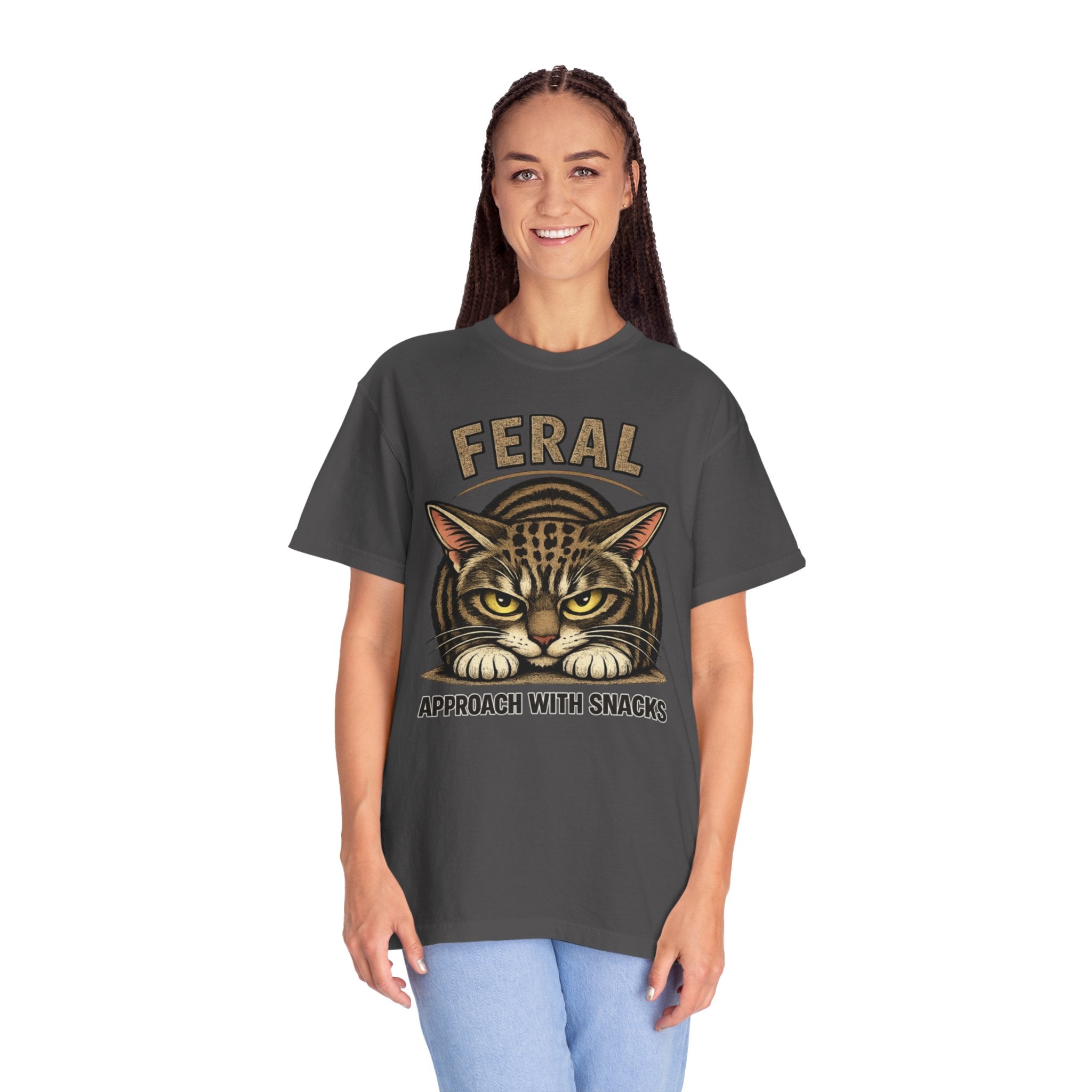 T-Shirt — "Feral: Approach With Snacks" Cat Graphic Tee