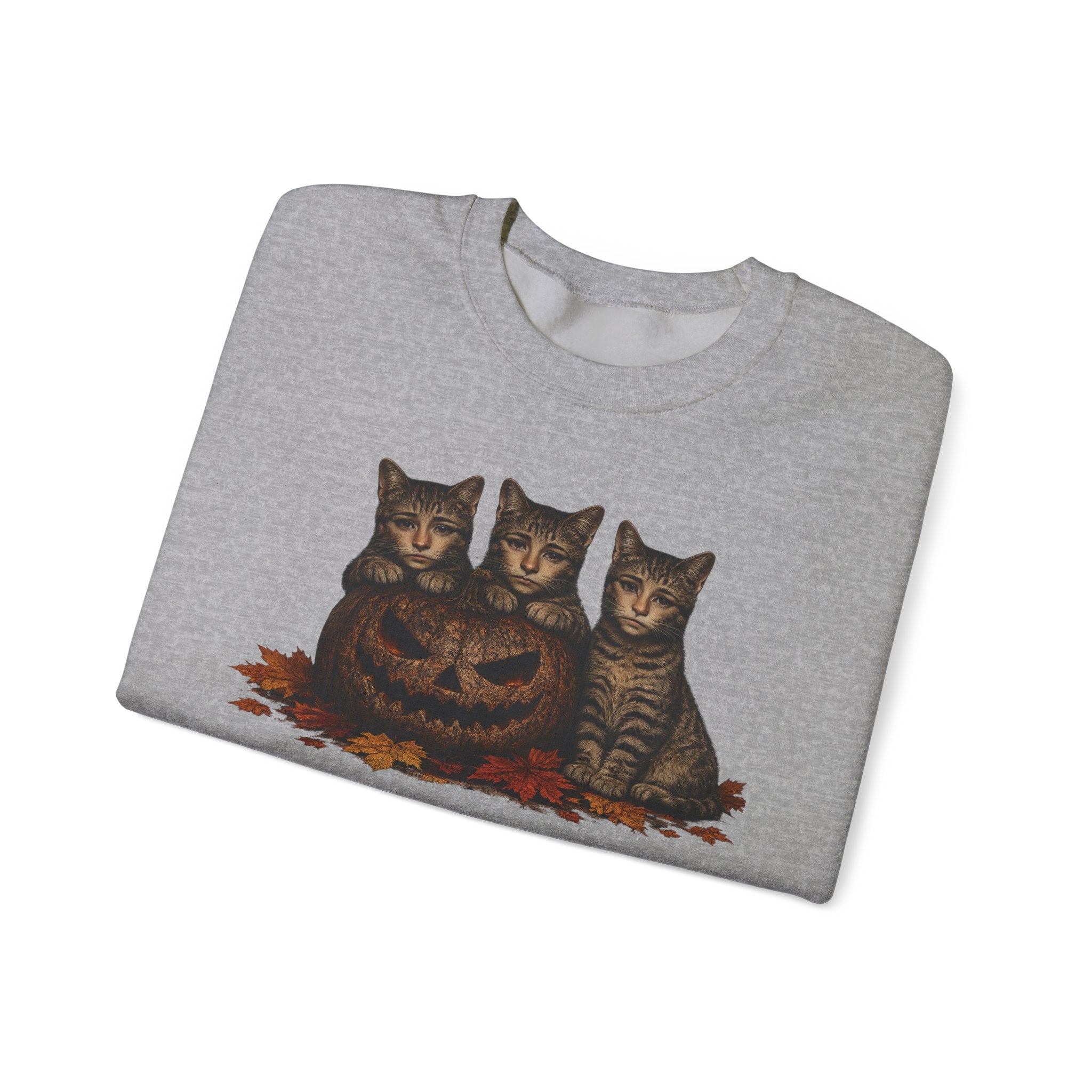 Halloween Cat Trio Crewneck Sweatshirt — Vintage Pumpkin Cats Fall Graphic
