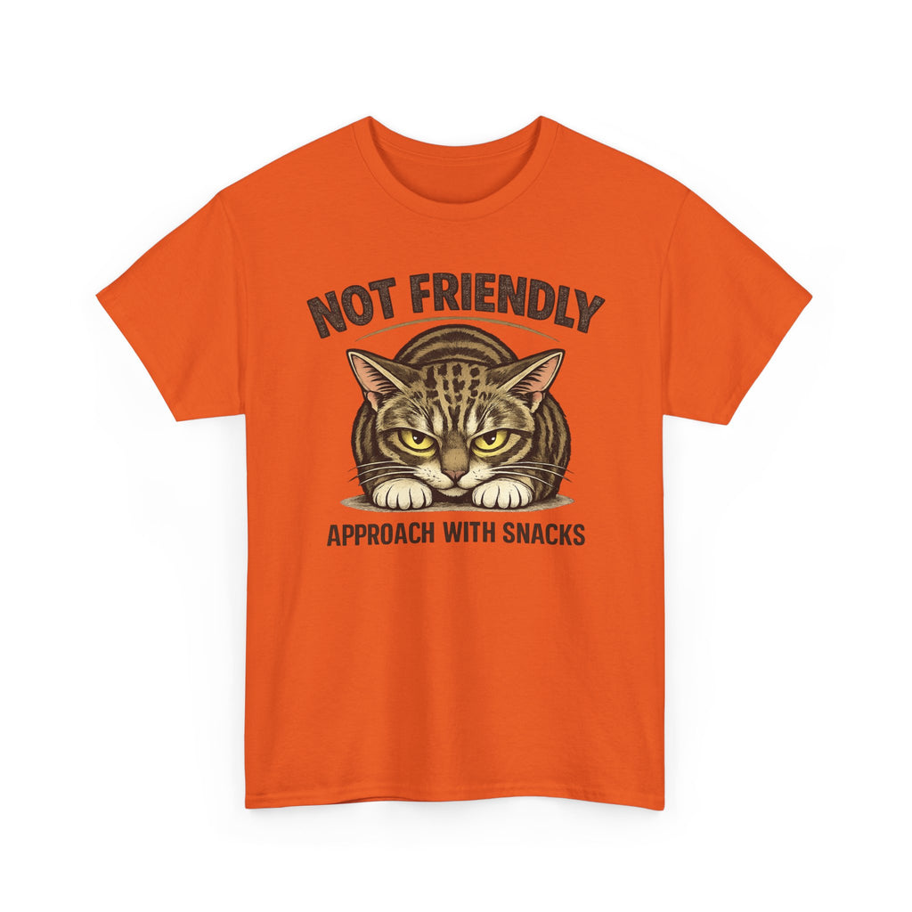 Not Friendly Cat T-Shirt — Graphic Tee "Approach With Snacks"