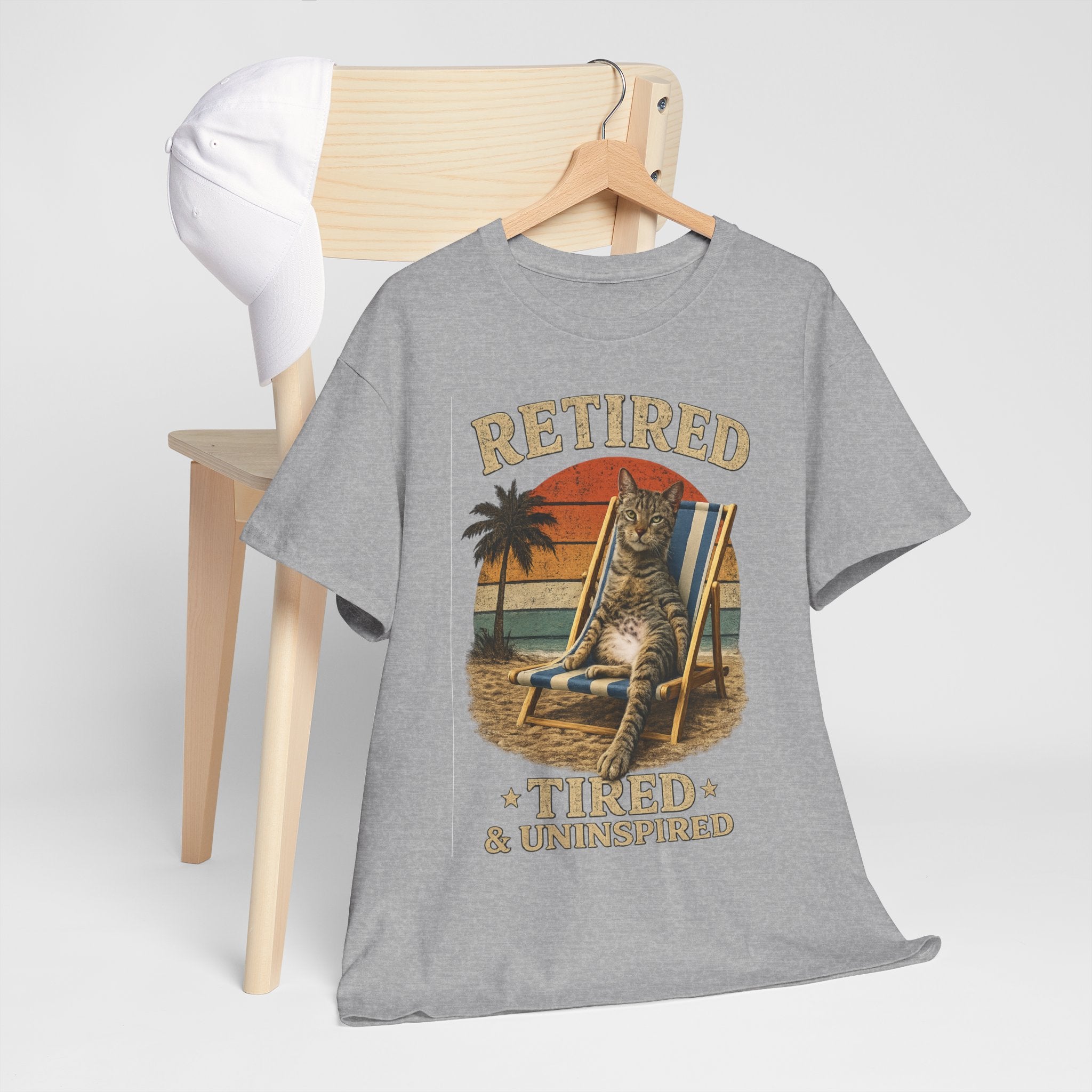 Retired, Tired & Uninspired Cat Tee — Funny Retirement Shirt