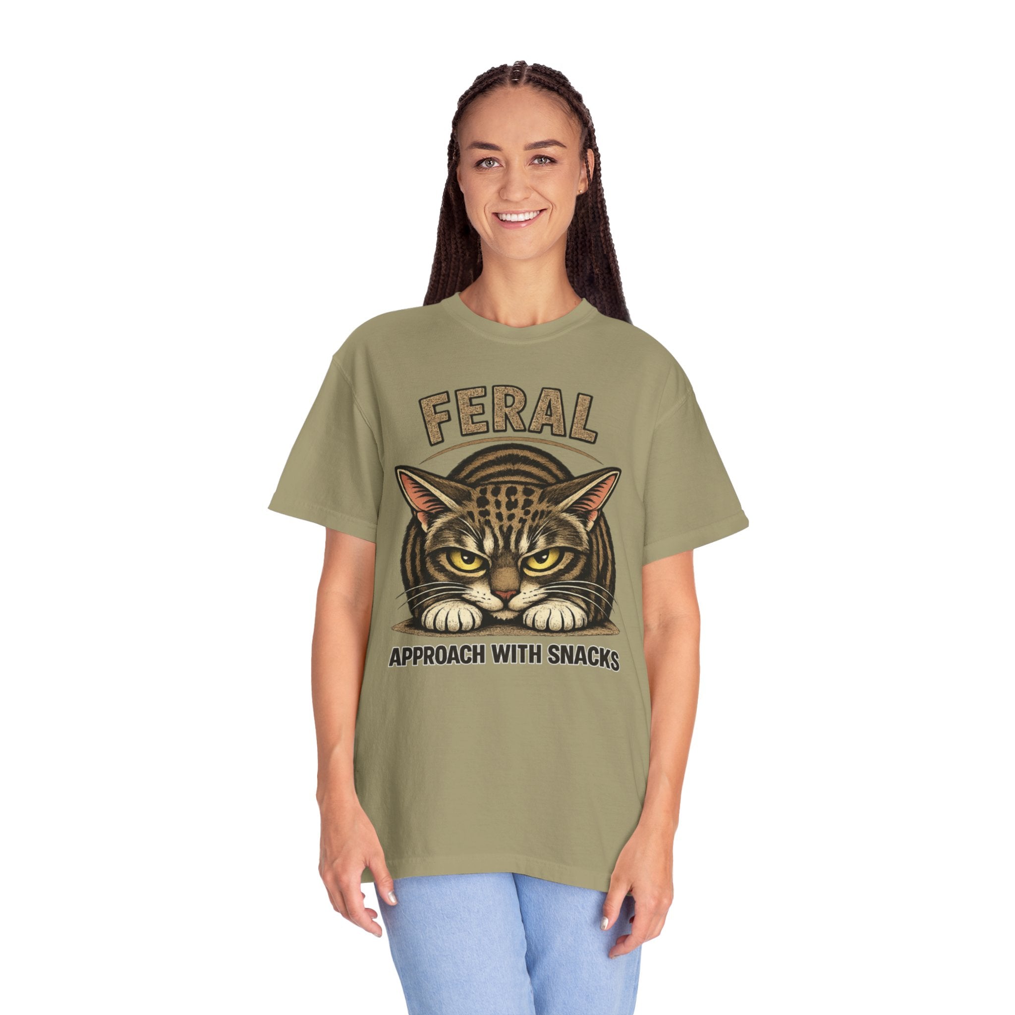 T-Shirt — "Feral: Approach With Snacks" Cat Graphic Tee