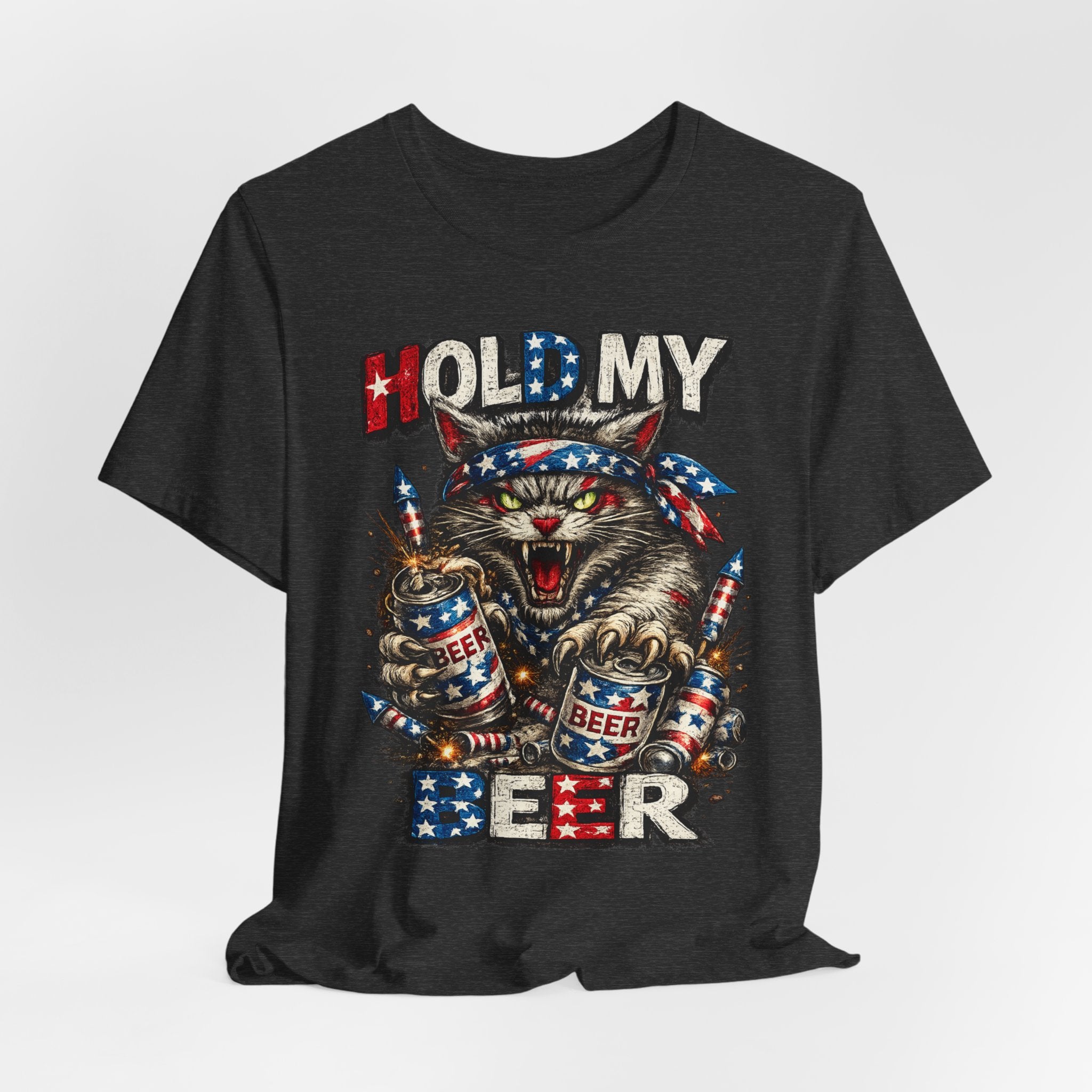 Hold My Beer Cat T-Shirt — Patriotic Funny Independence Day Tee