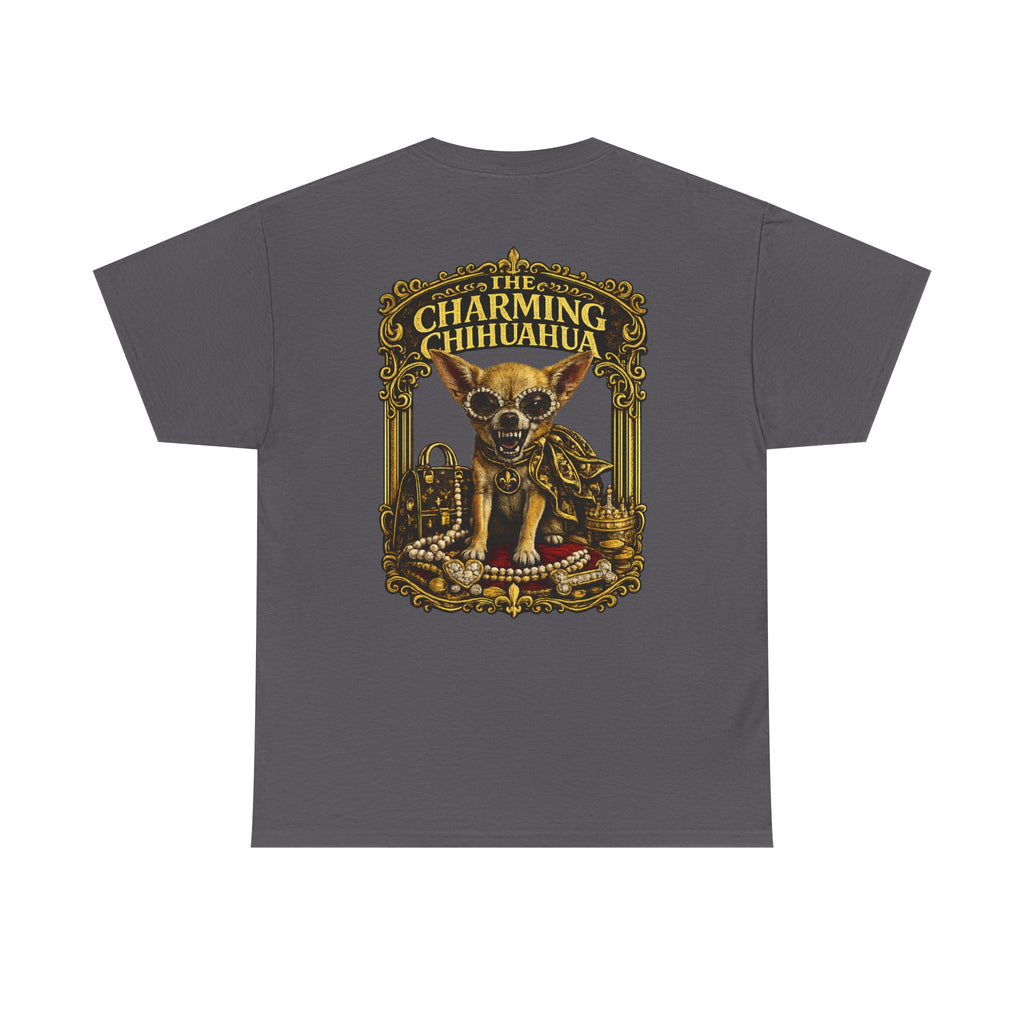 Chihuahua Crest Tee with back print — Vintage Chihuahua "THE CHARMNG CHIHUAHUA"