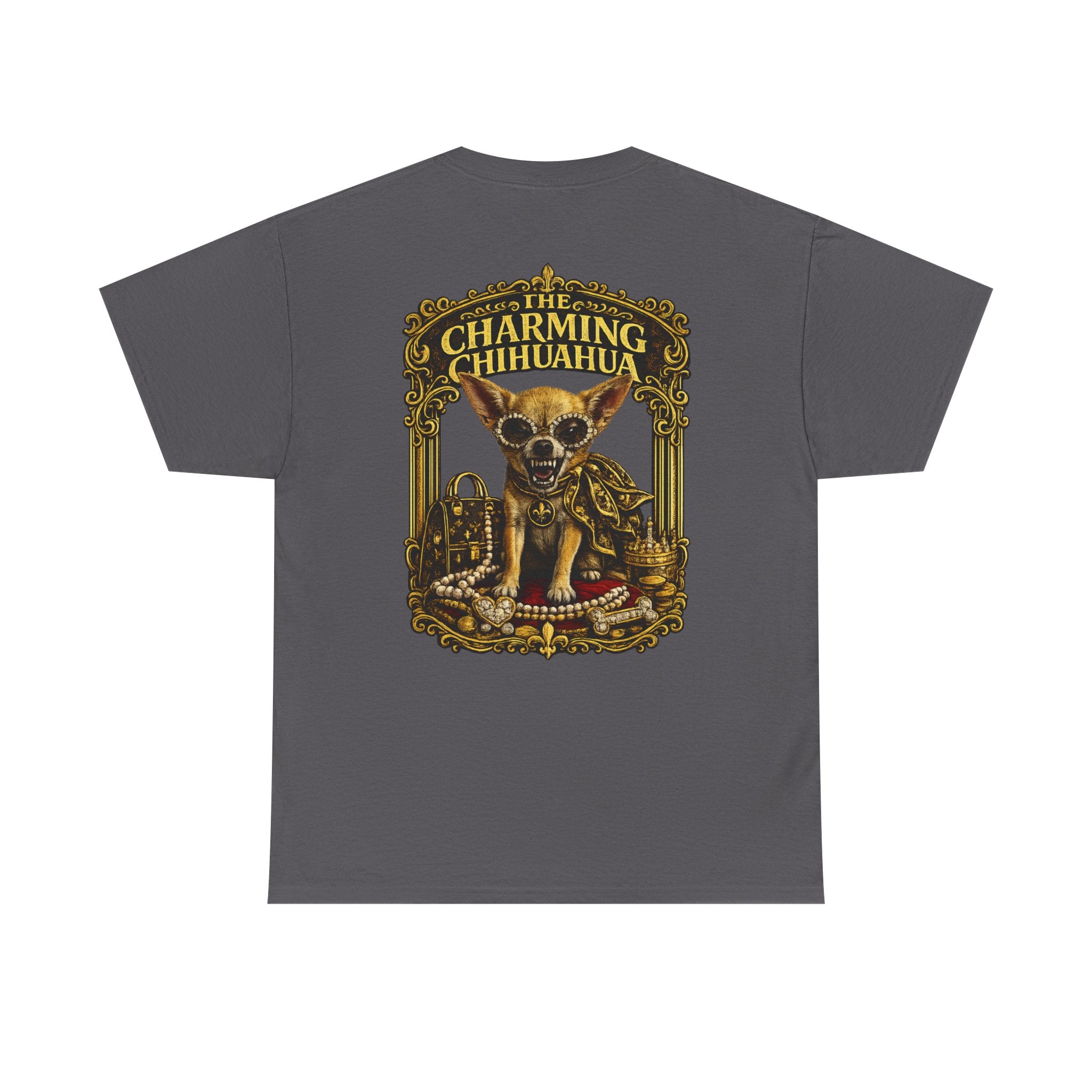 Chihuahua Crest Tee with back print — Vintage Chihuahua "THE CHARMNG CHIHUAHUA"