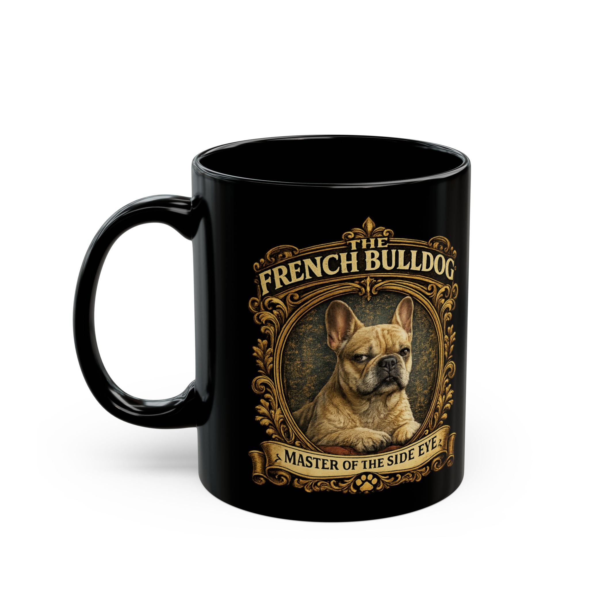 French Bulldog Crest Black Mug (11oz/15oz) – Vintage Dog Lover Coffee Cup