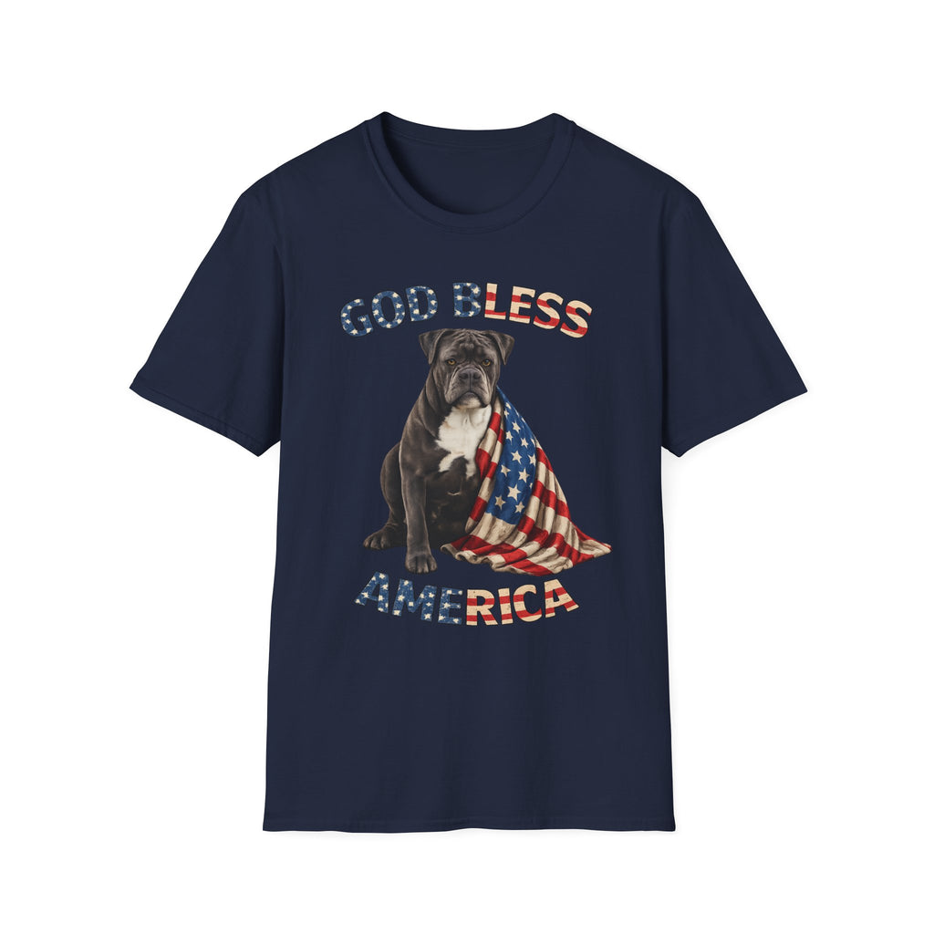 God Bless America Bulldog T-Shirt — Patriotic USA Flag Pup Tee