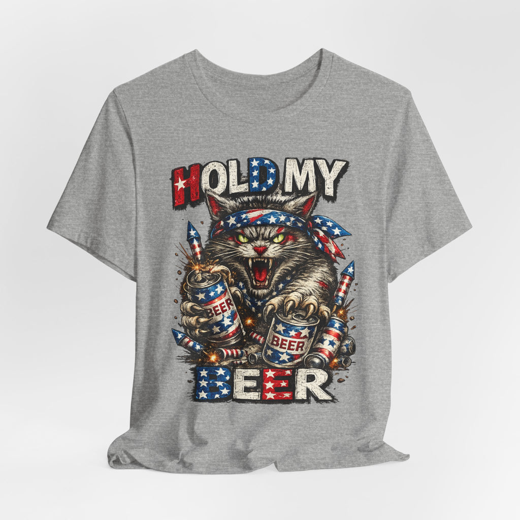 Hold My Beer Cat T-Shirt — Patriotic Funny Independence Day Tee