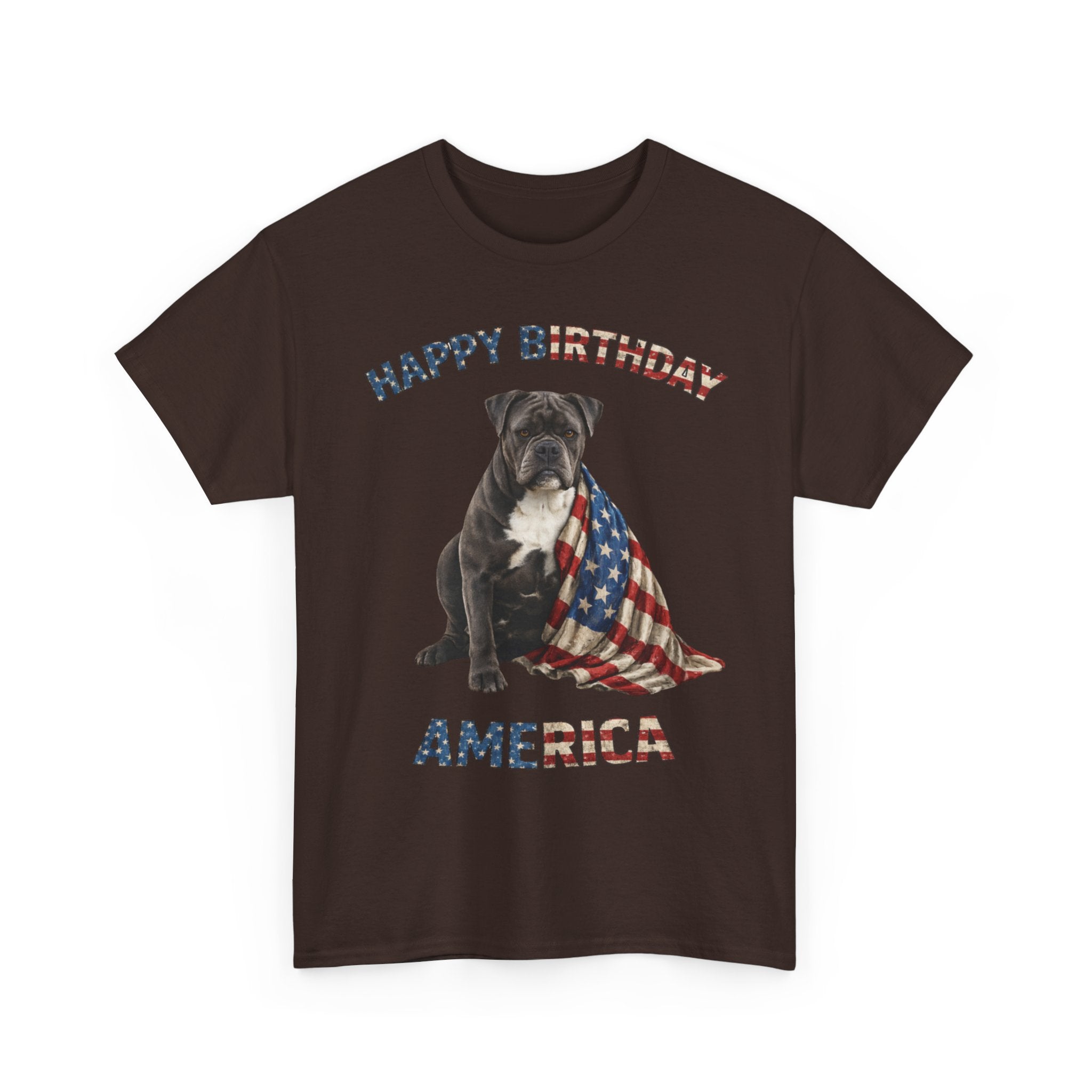 Happy Birthday America Dog Tee — Patriotic American Flag Bulldog T-Shirt