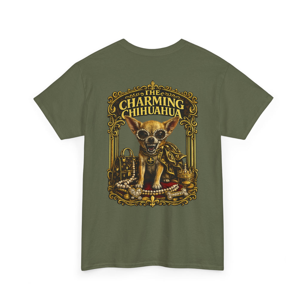 Chihuahua Crest Tee with back print — Vintage Chihuahua "THE CHARMNG CHIHUAHUA"