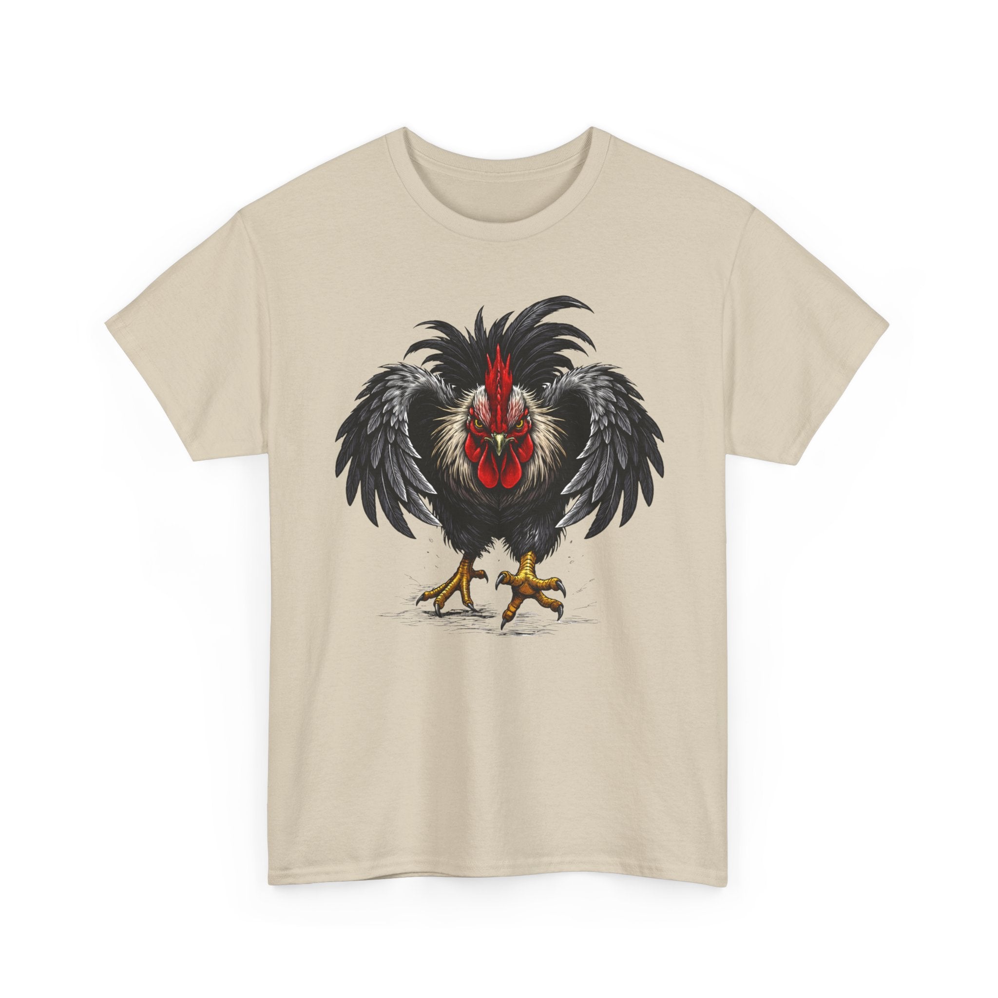 Rooster Warrior Graphic Tee — Fierce Black Rooster Illustration T-Shirt