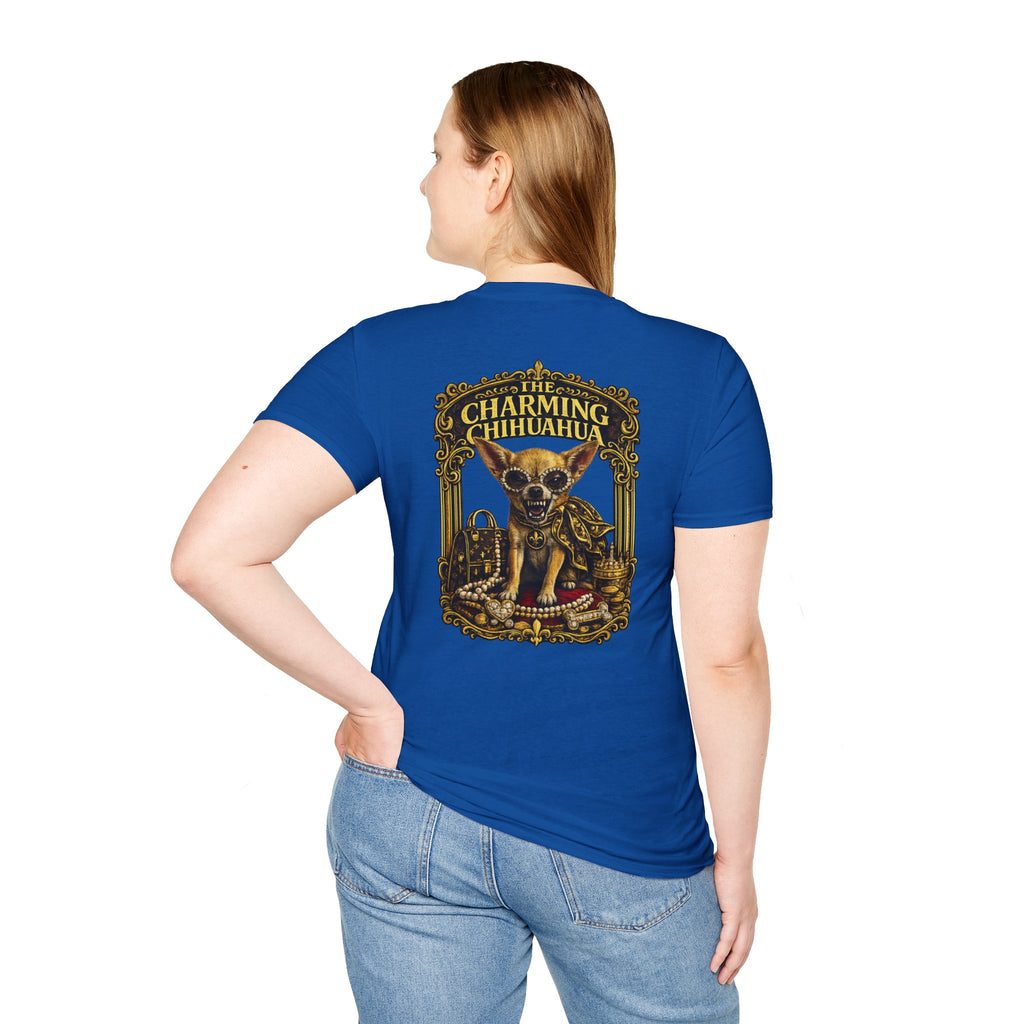 Chihuahua-Charming Chihuahua Graphic Tee — “The Charming Chihuahua” Cute Dog Lover T-Shirt --front and back print