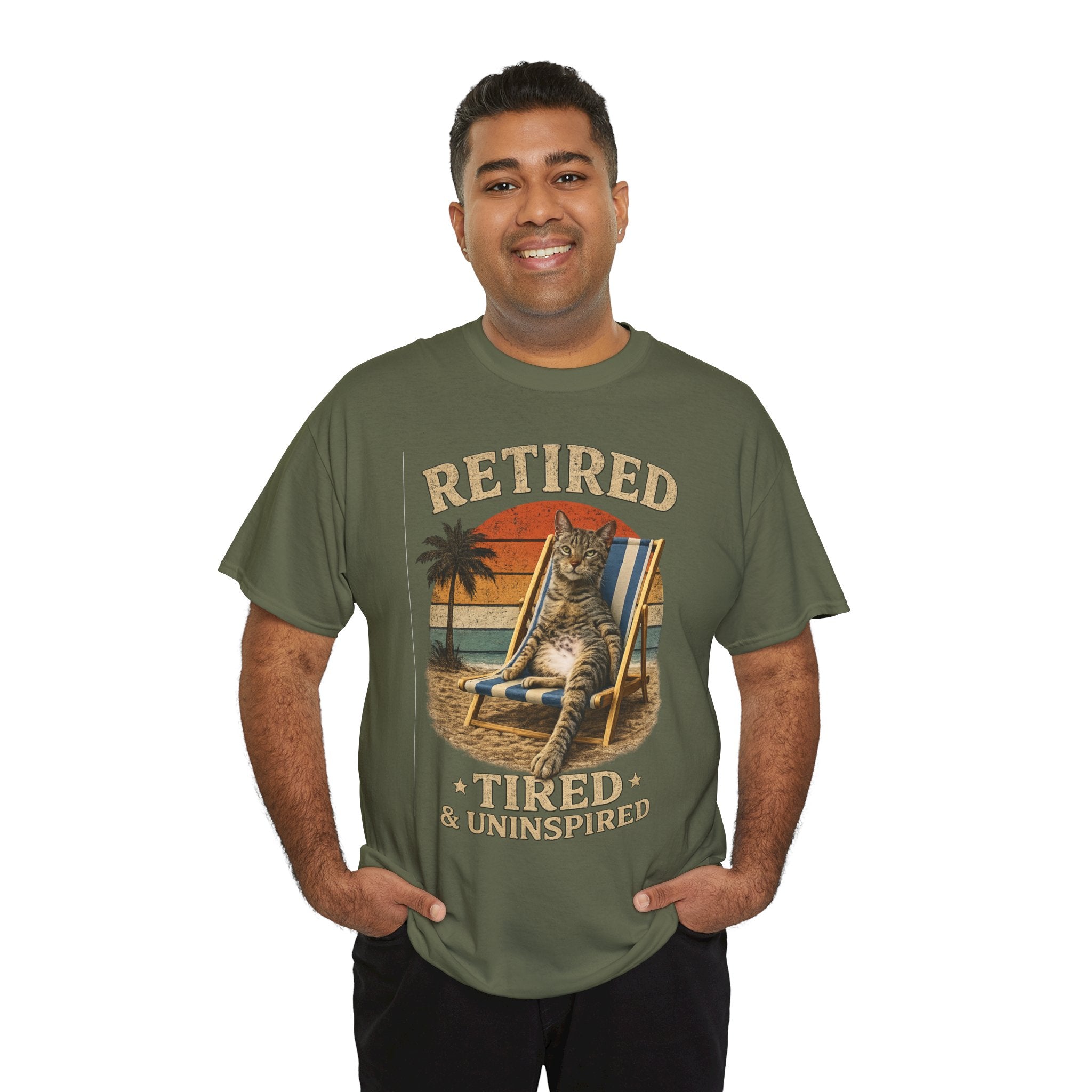 Retired, Tired & Uninspired Cat Tee — Funny Retirement Shirt