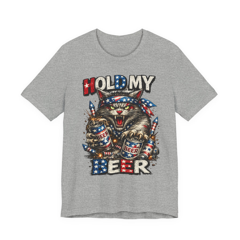 Hold My Beer Cat T-Shirt — Patriotic Funny Independence Day Tee