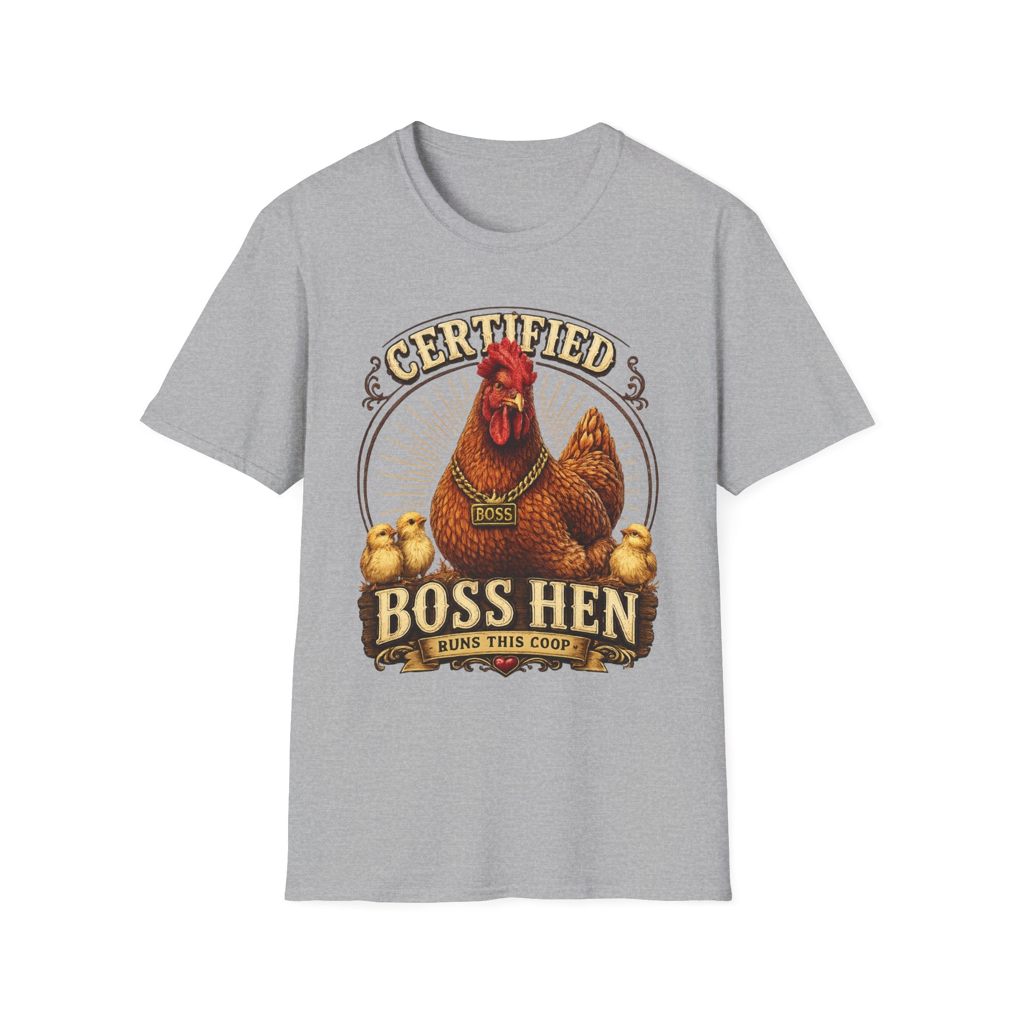 Boss Hen T-Shirt — "Certified Boss Hen Runs This Coop" Chicken Farm Tee
