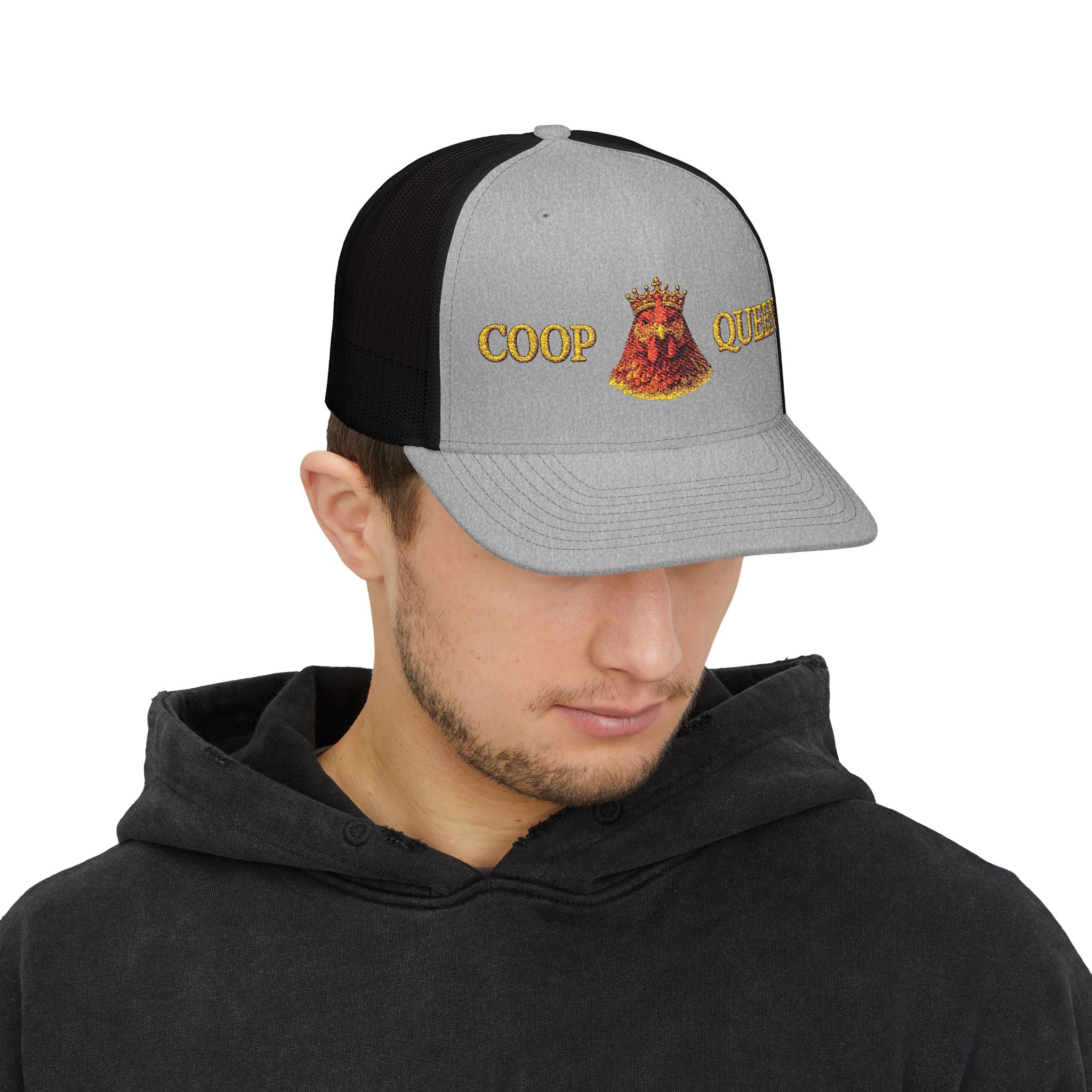 Coop Queen Trucker Cap – Embroidered Chicken Crown Snapback