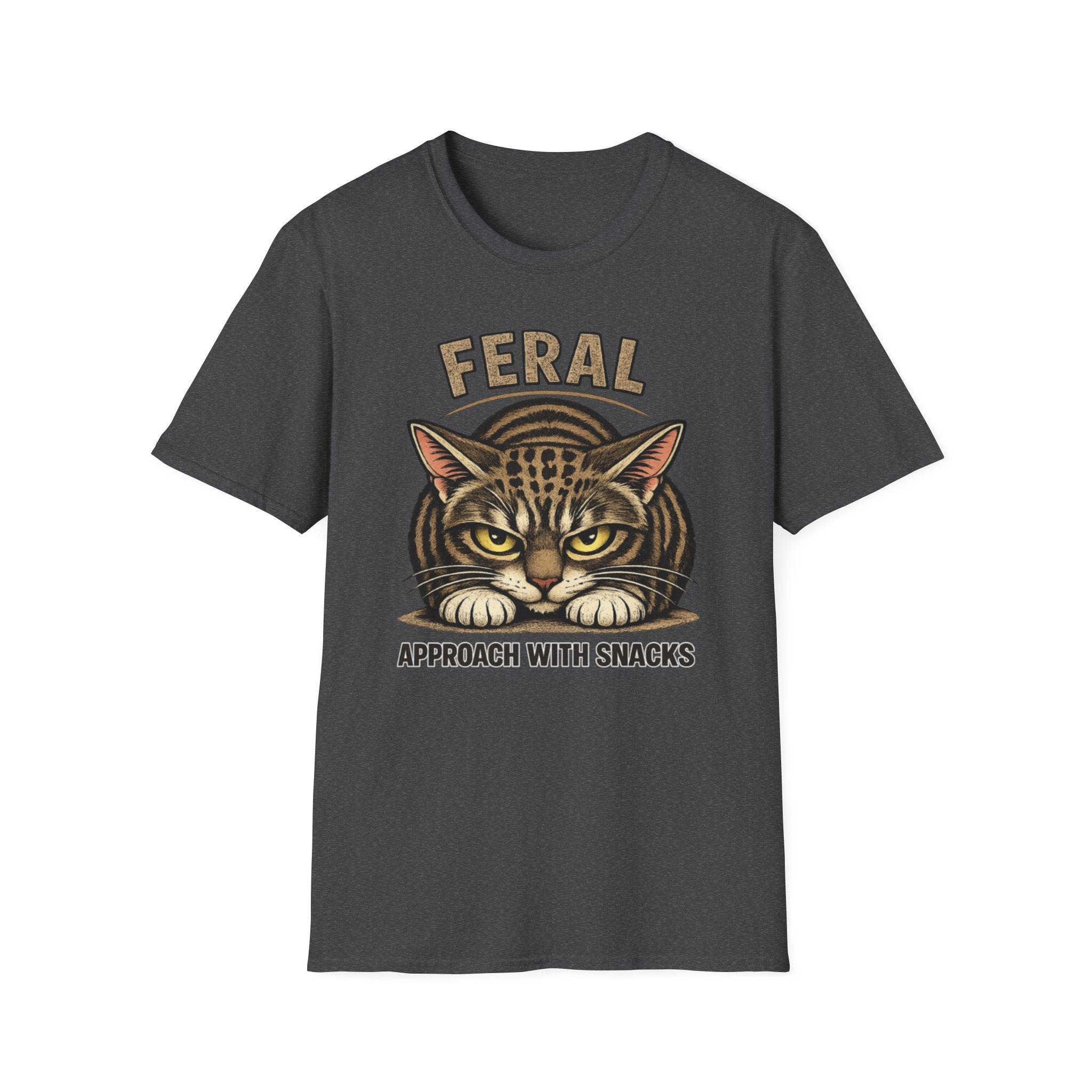 Feral Cat T-Shirt — "Feral: Approach With Snacks" Vintage-Style Graphic Tee