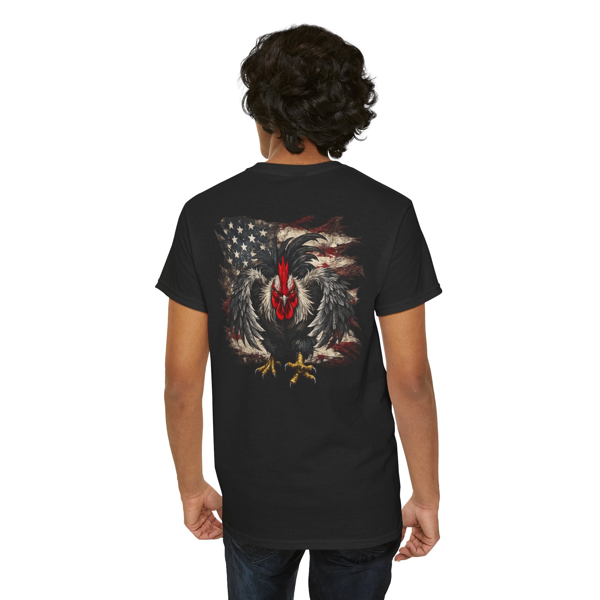 Patriotic Rooster Tee - American Flag Chicken Graphic T-Shirt