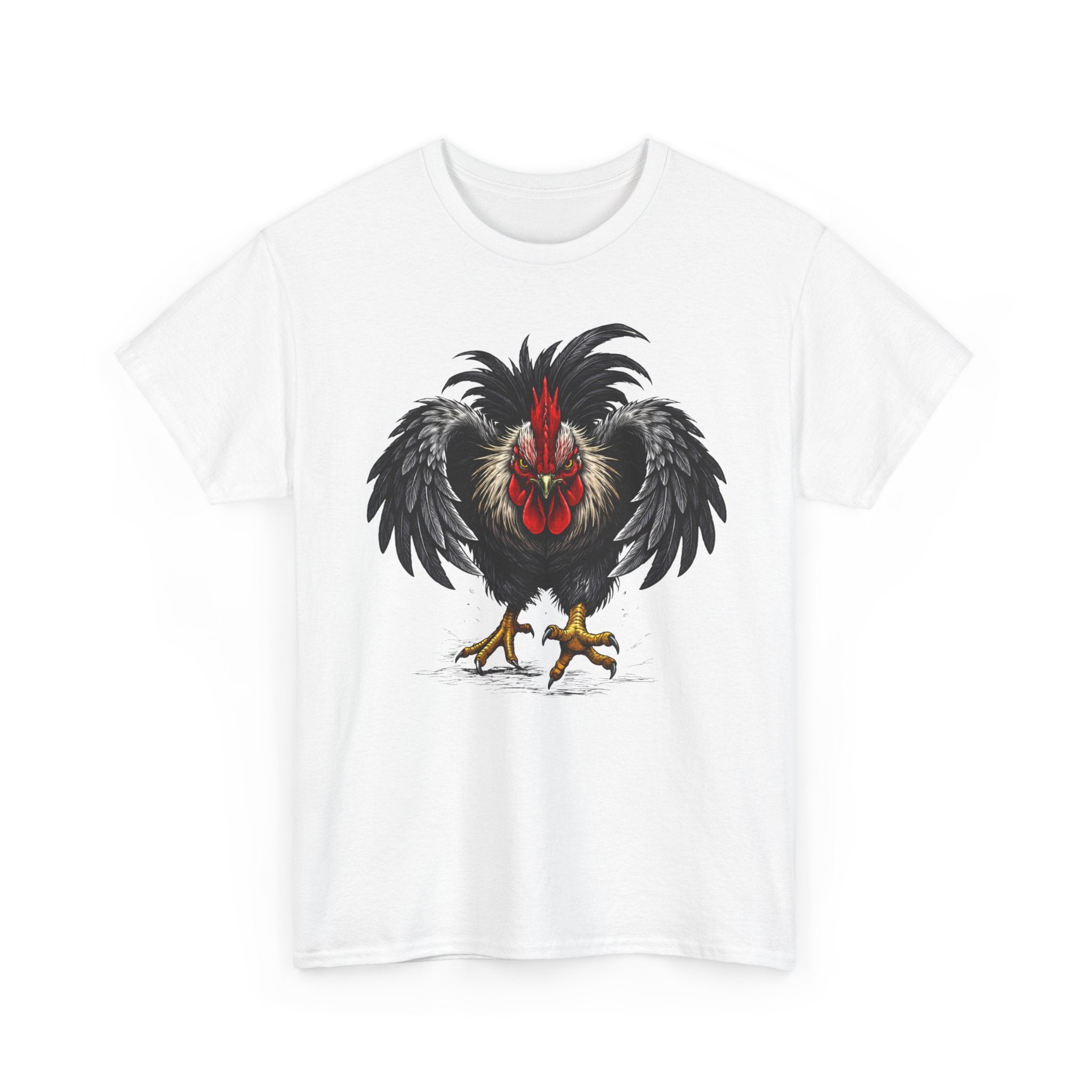 Rooster Warrior Graphic Tee — Fierce Black Rooster Illustration T-Shirt