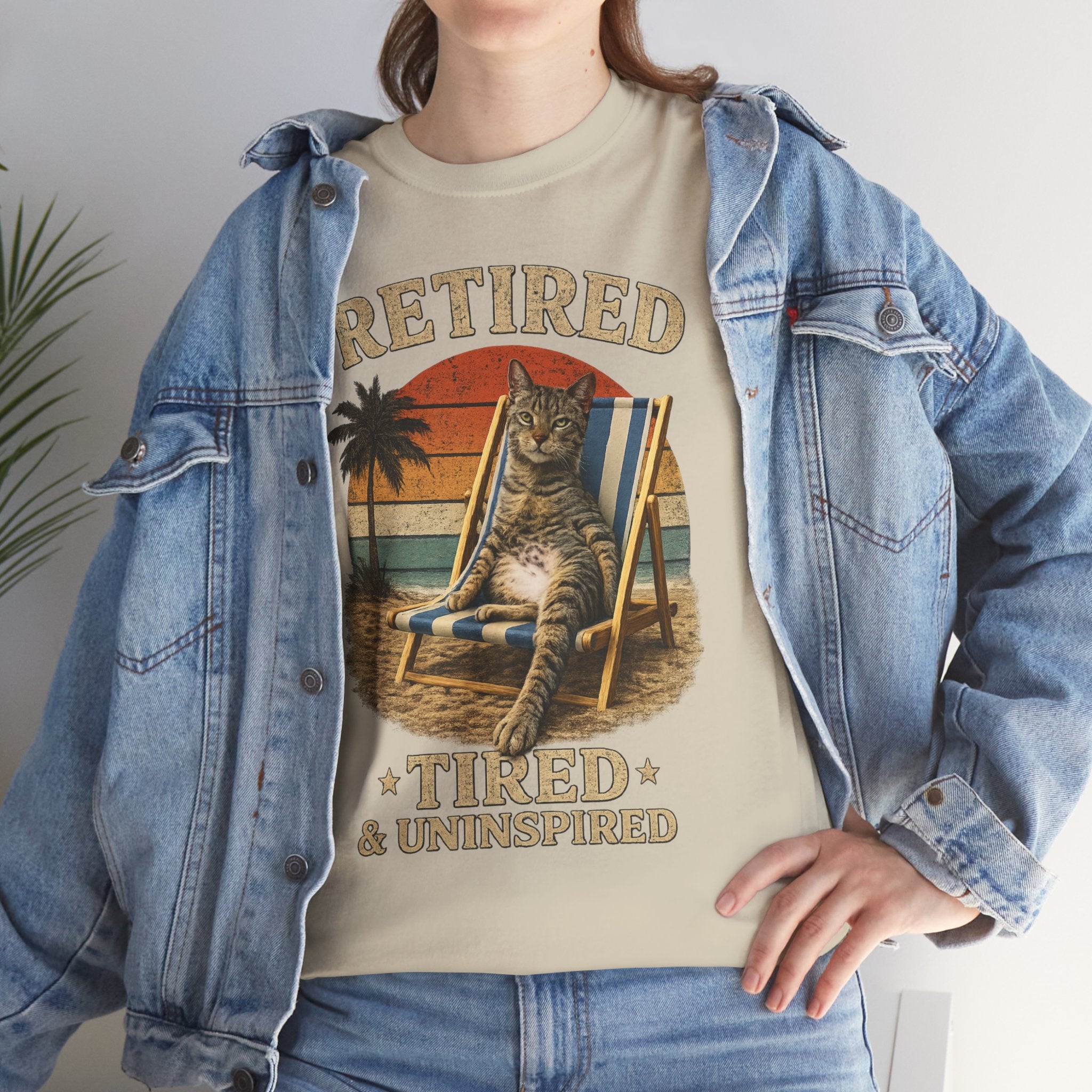 Retired, Tired & Uninspired Cat Tee — Funny Retirement Shirt
