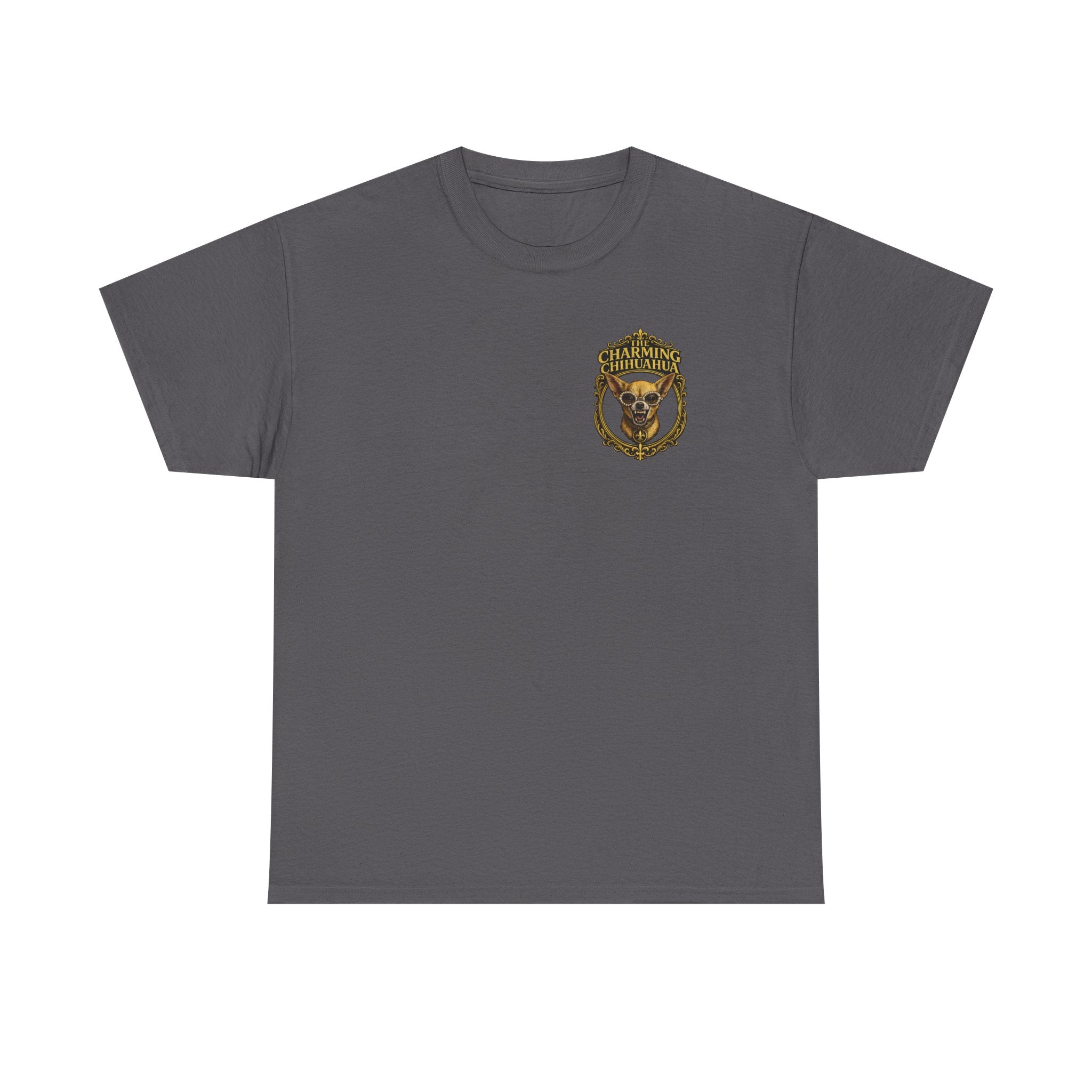 Chihuahua Crest Tee with back print — Vintage Chihuahua "THE CHARMNG CHIHUAHUA"