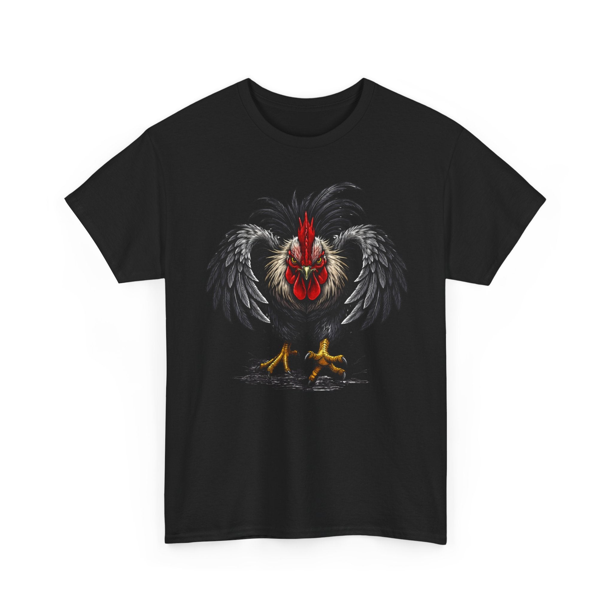 Rooster Warrior Graphic Tee — Fierce Black Rooster Illustration T-Shirt