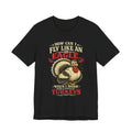 Funny Thanksgiving T-Shirt — "How Can I Fly Like an Eagle When I Work With a Bunch of Turkeys"