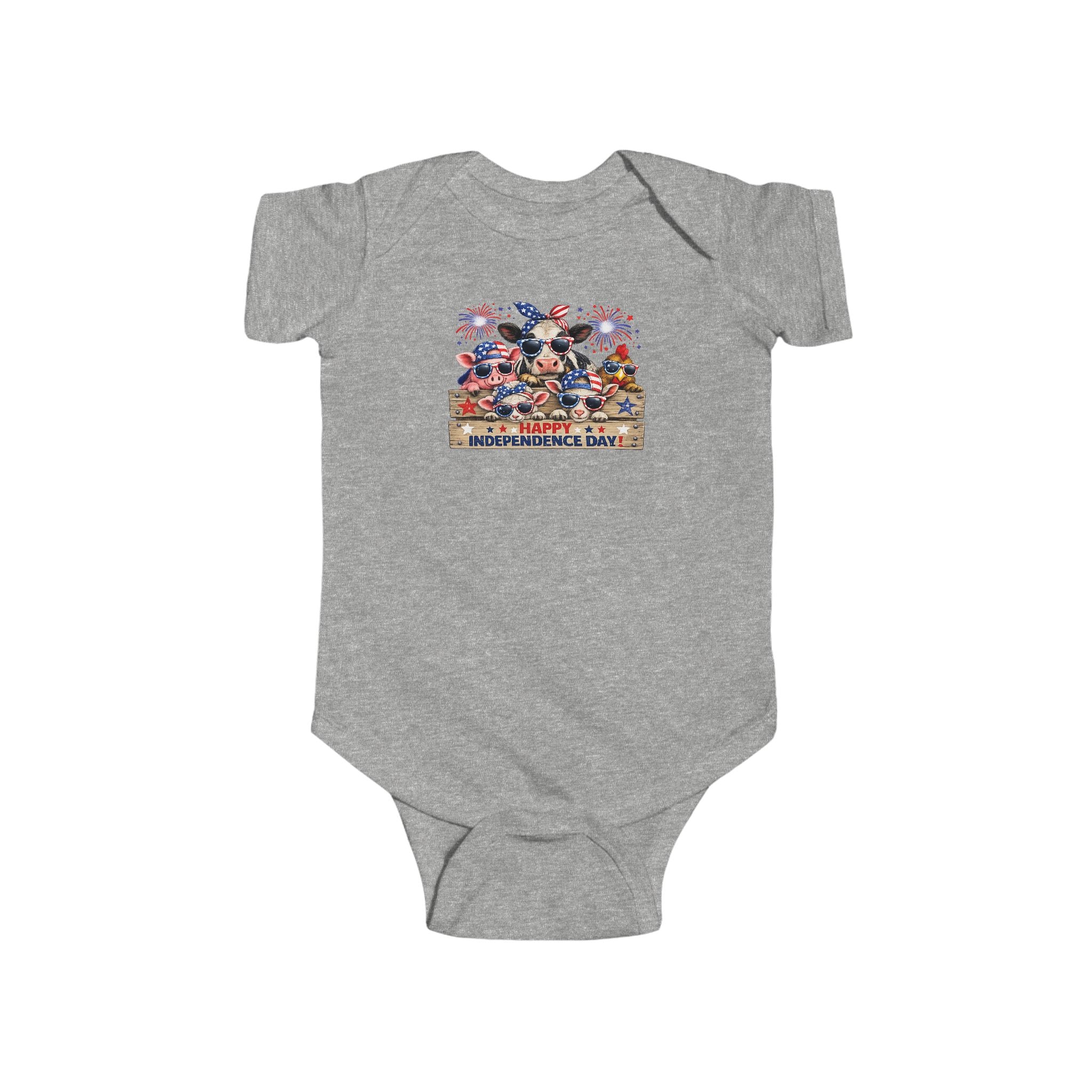4th of July Baby Bodysuit - Patriotic Fireworks & USA Animal Friends Infant Onesie