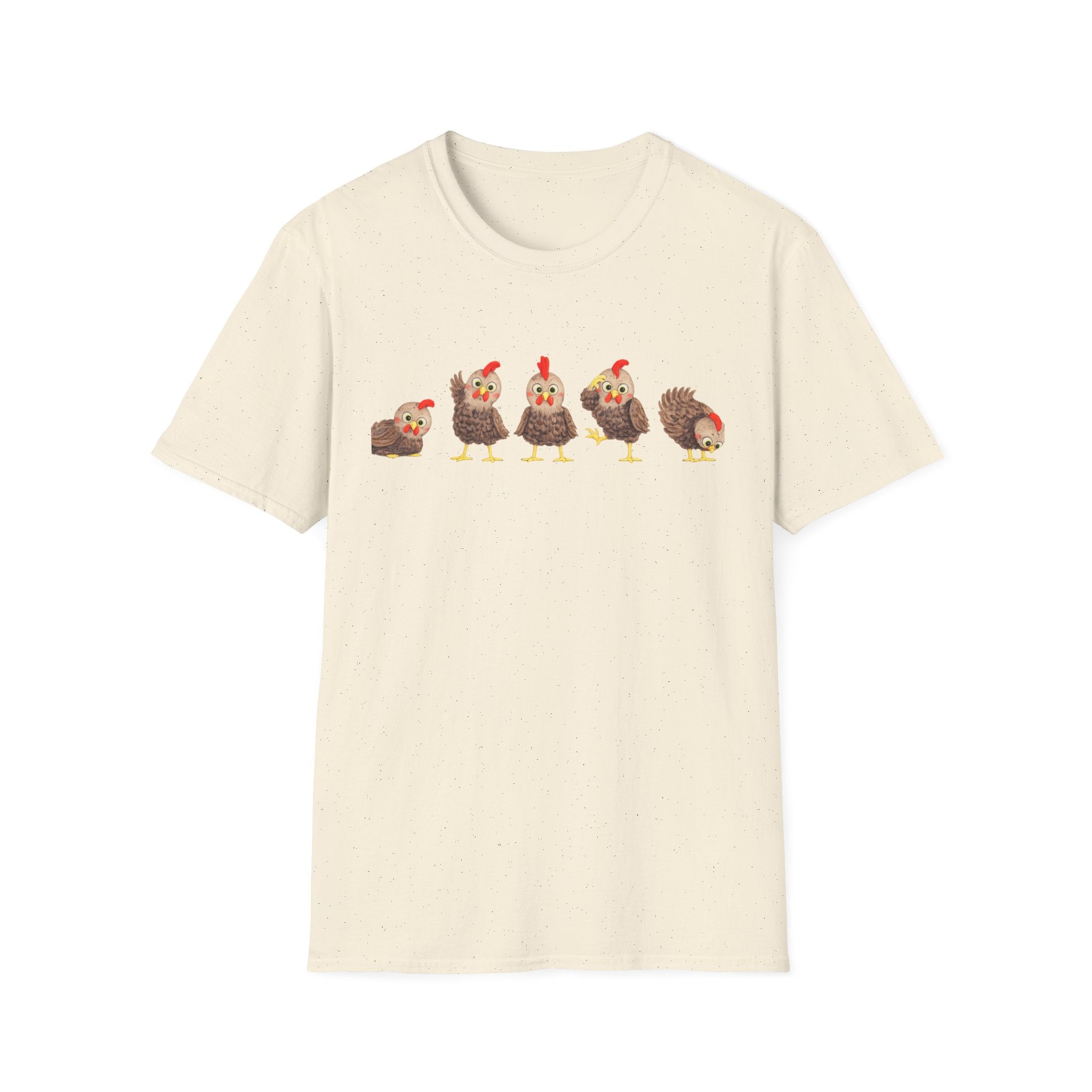 Cute Chickens T-Shirt — Row of Cartoon Hens Farm Animal Tee