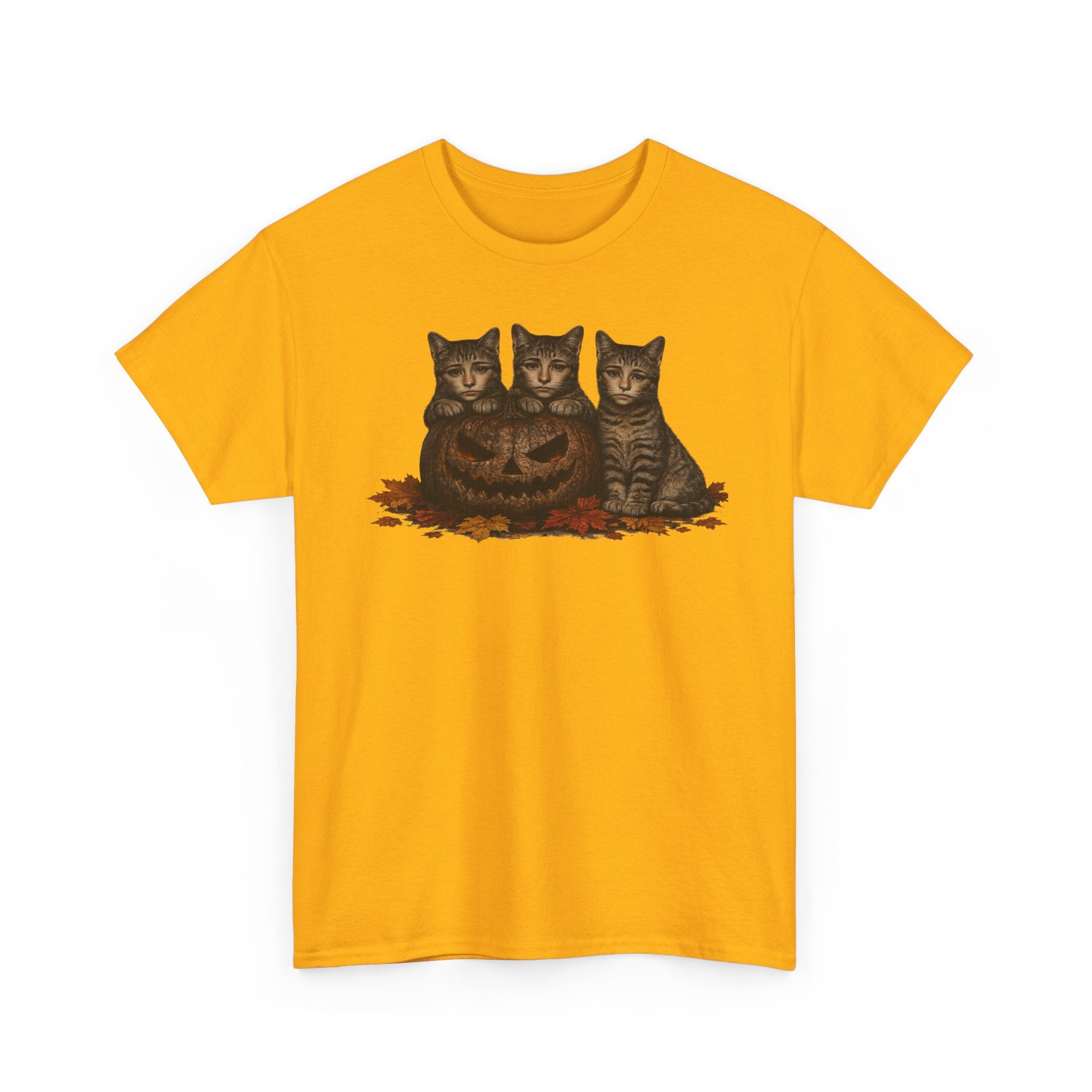 Halloween Cats T-Shirt — Trio of Kittens with Jack-O'-Lantern Fall Tee