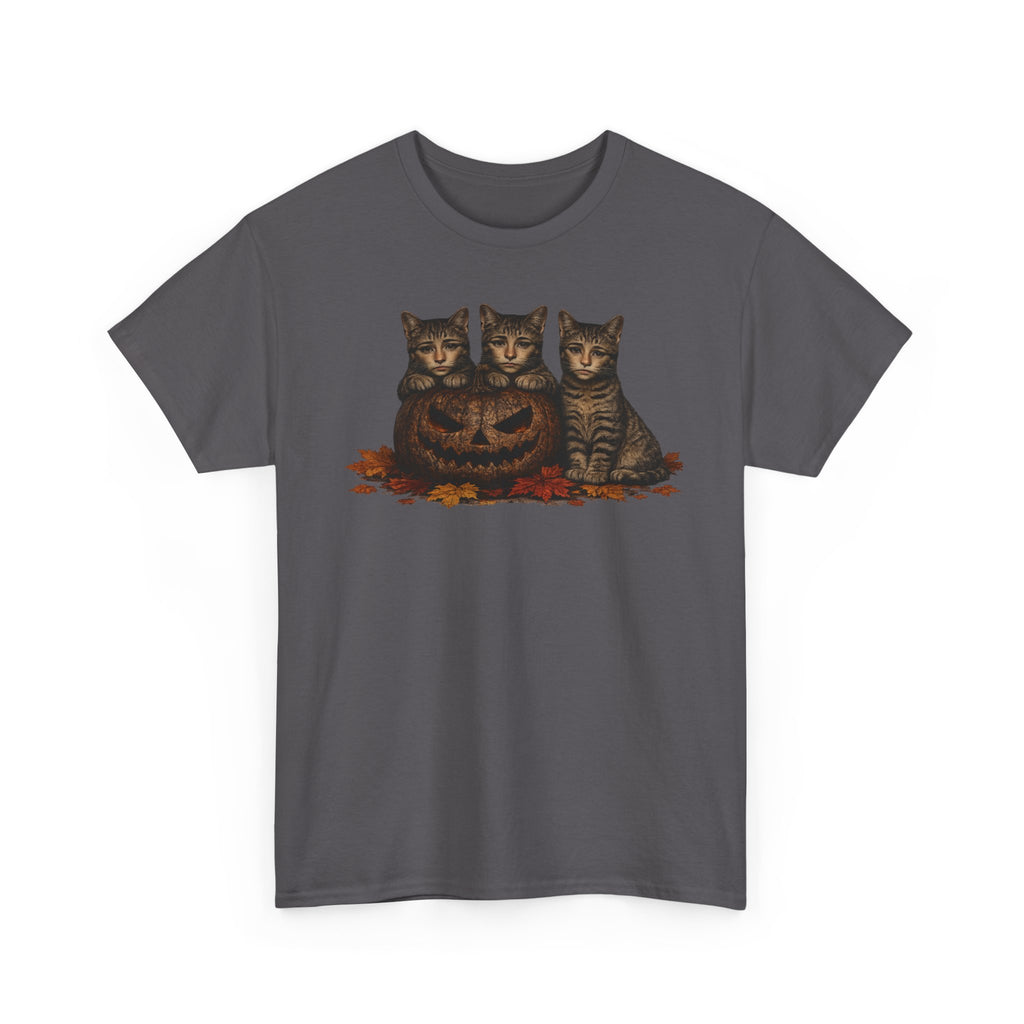 Halloween Cats T-Shirt — Trio of Kittens with Jack-O'-Lantern Fall Tee