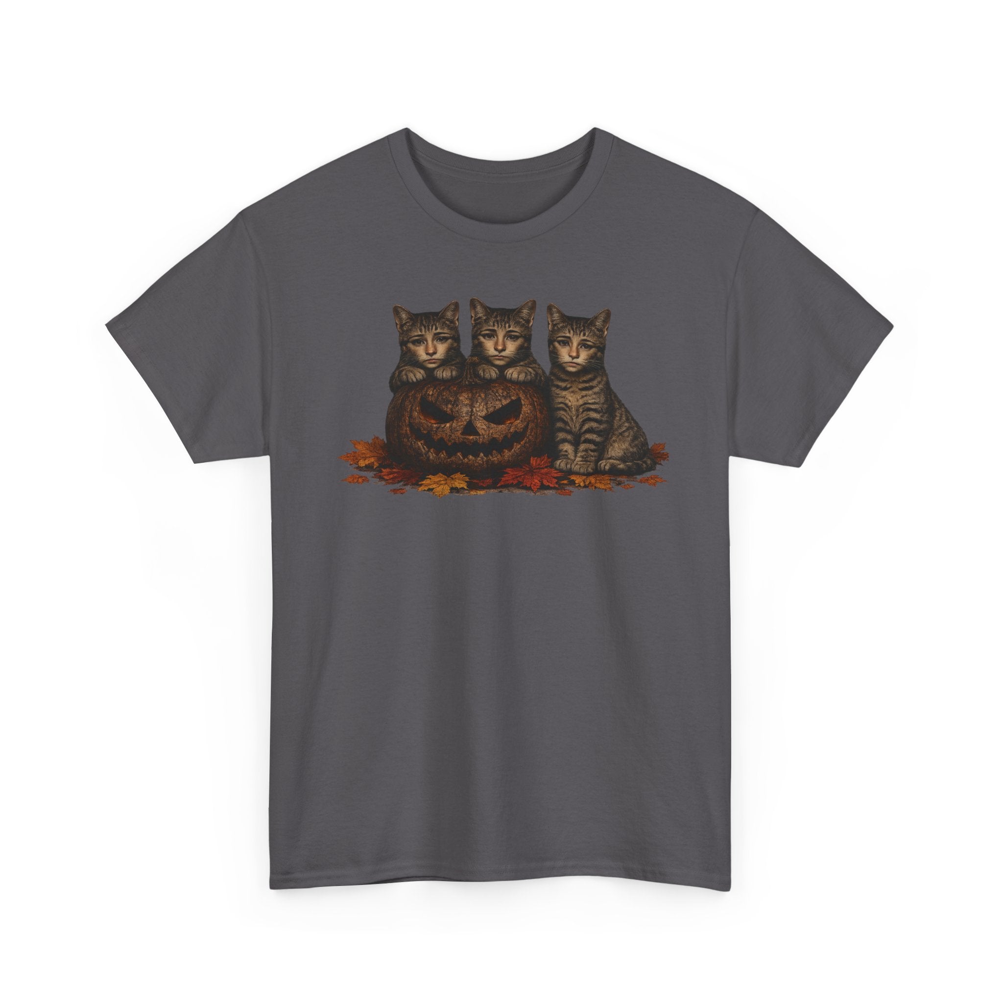 Halloween Cats T-Shirt — Trio of Kittens with Jack-O'-Lantern Fall Tee