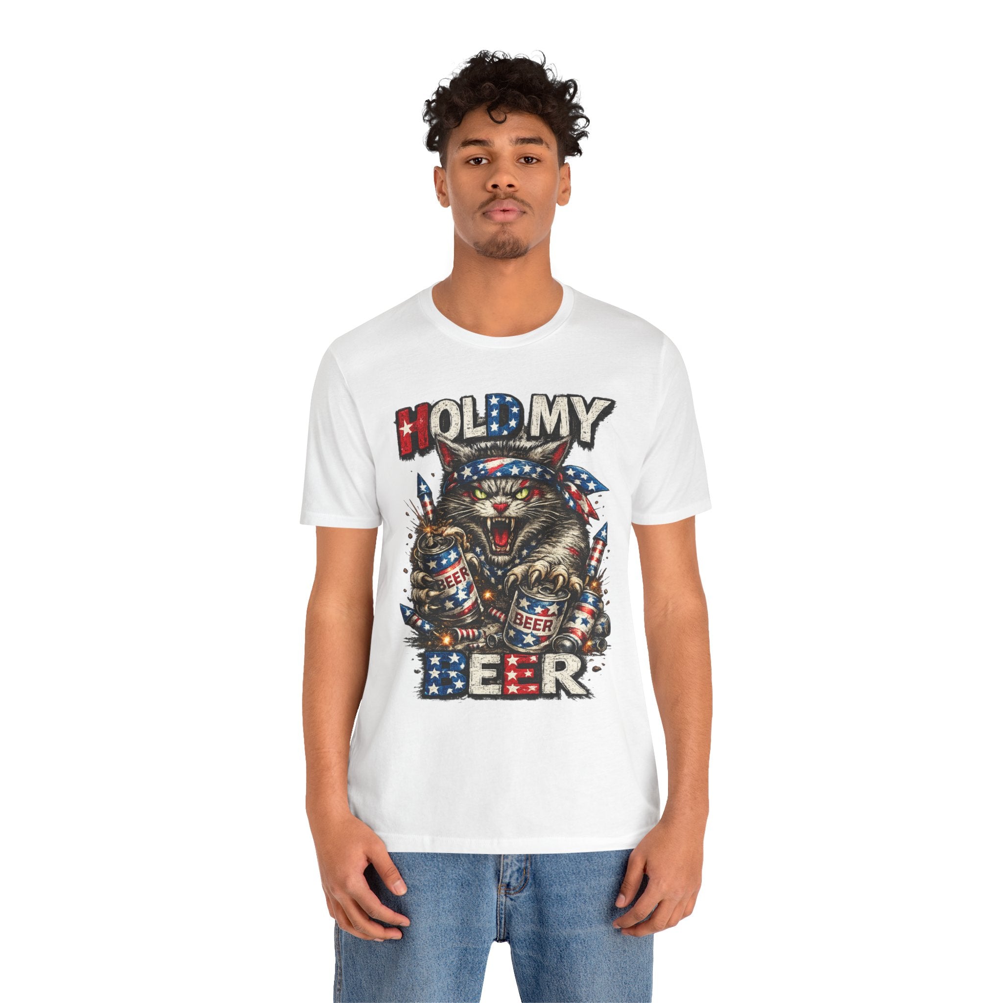 Hold My Beer Cat T-Shirt — Patriotic Funny Independence Day Tee