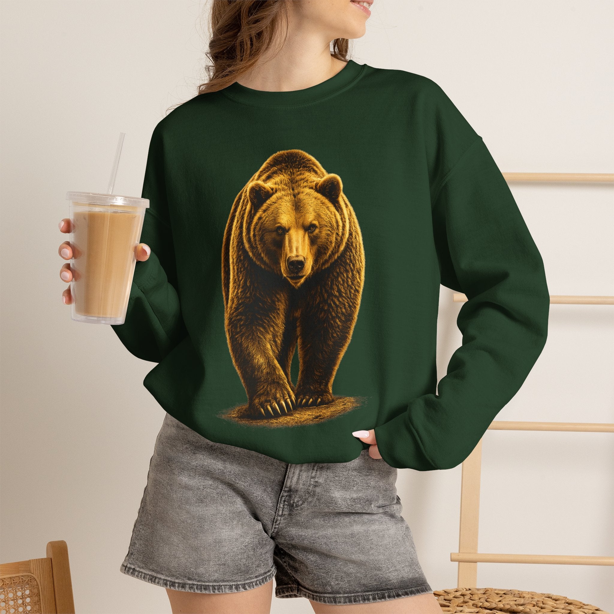 Grizzly Bear Crewneck Sweatshirt — Vintage Wildlife Graphic