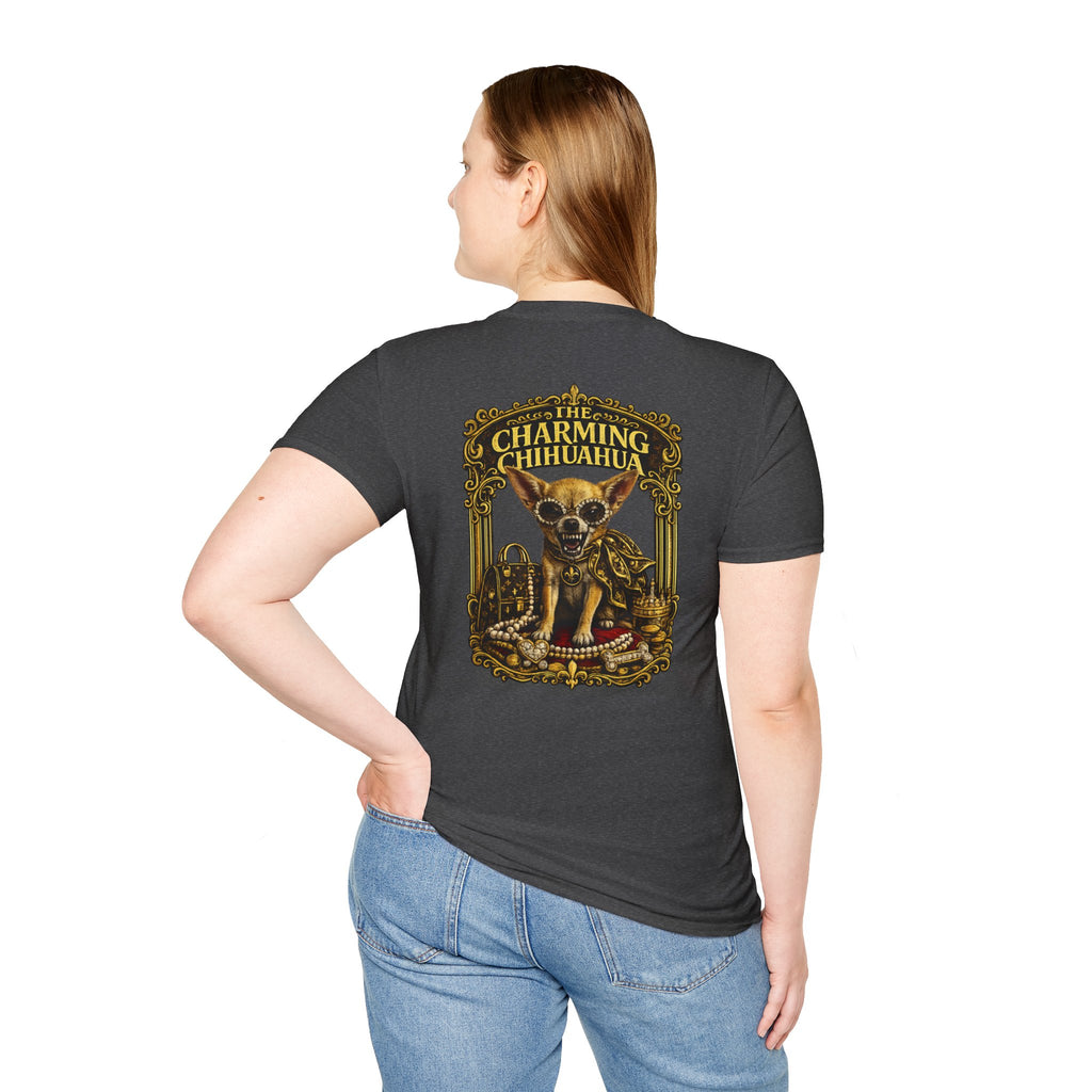 Chihuahua-Charming Chihuahua Graphic Tee — “The Charming Chihuahua” Cute Dog Lover T-Shirt --front and back print