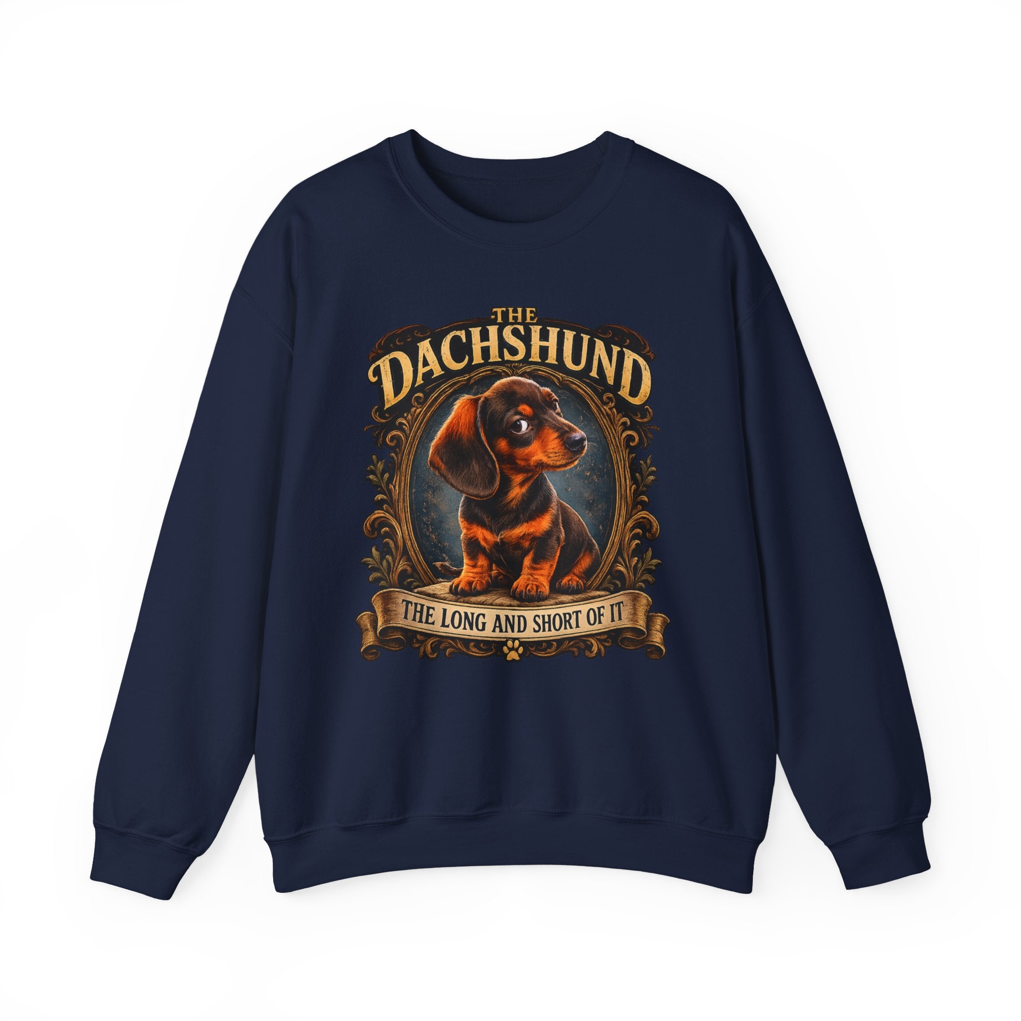 Dachshund Crewneck Sweatshirt - "The Dachshund: The Long and Short of It" Vintage Dog Portrait