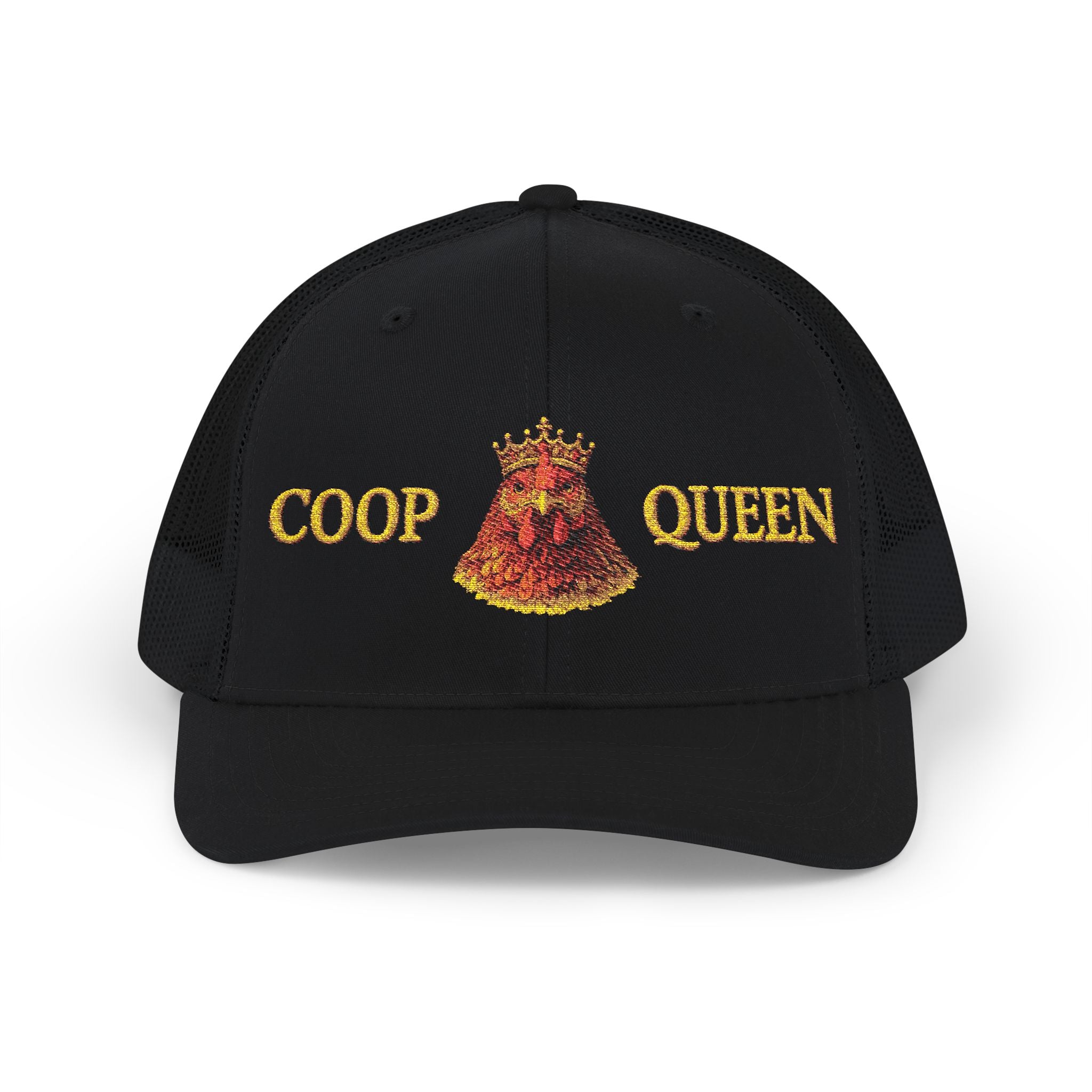 Coop Queen Trucker Cap – Embroidered Chicken Crown Snapback