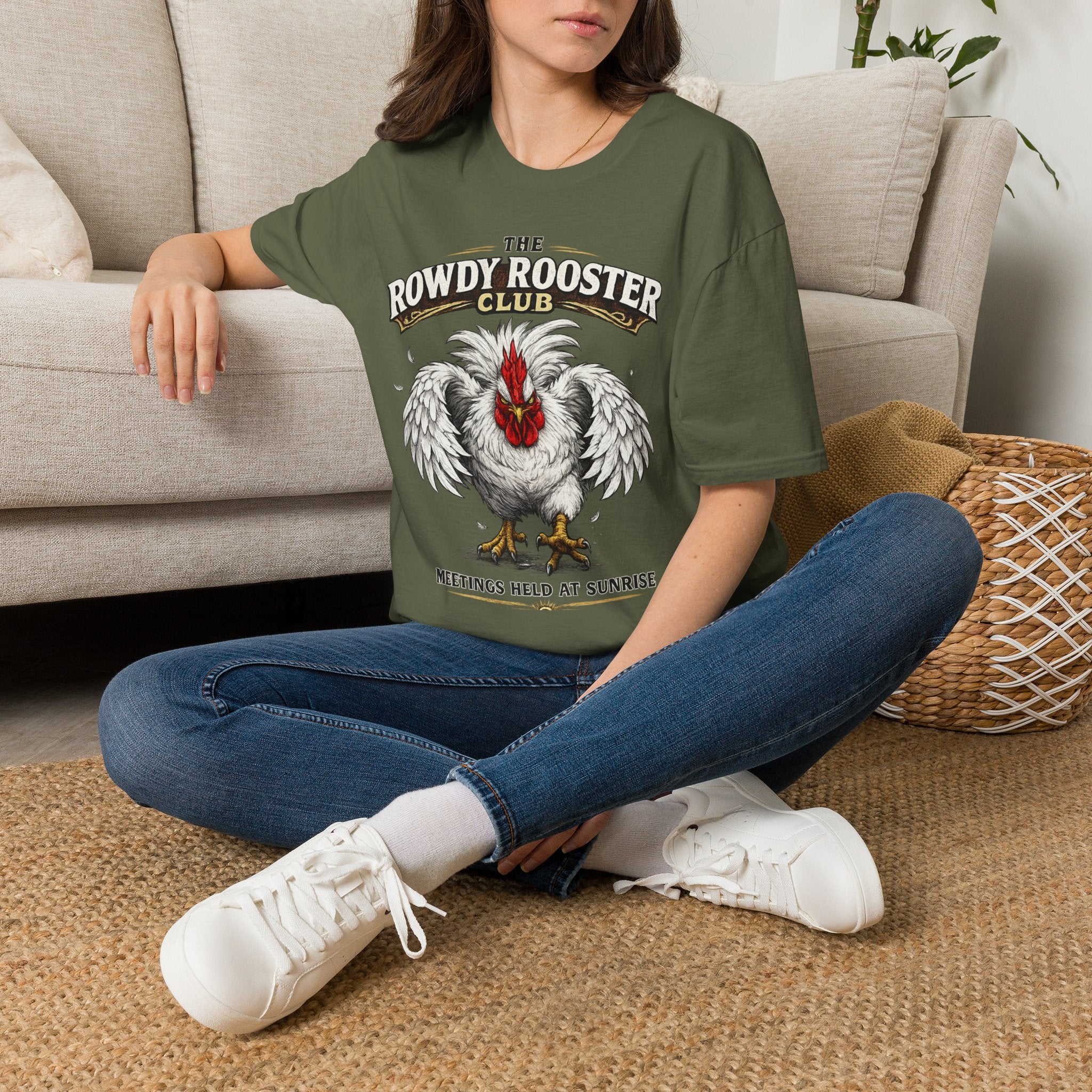 Rooster - Rowdy Rooster Club T-Shirt — 'Meetings Held at Sunrise' Graphic Tee