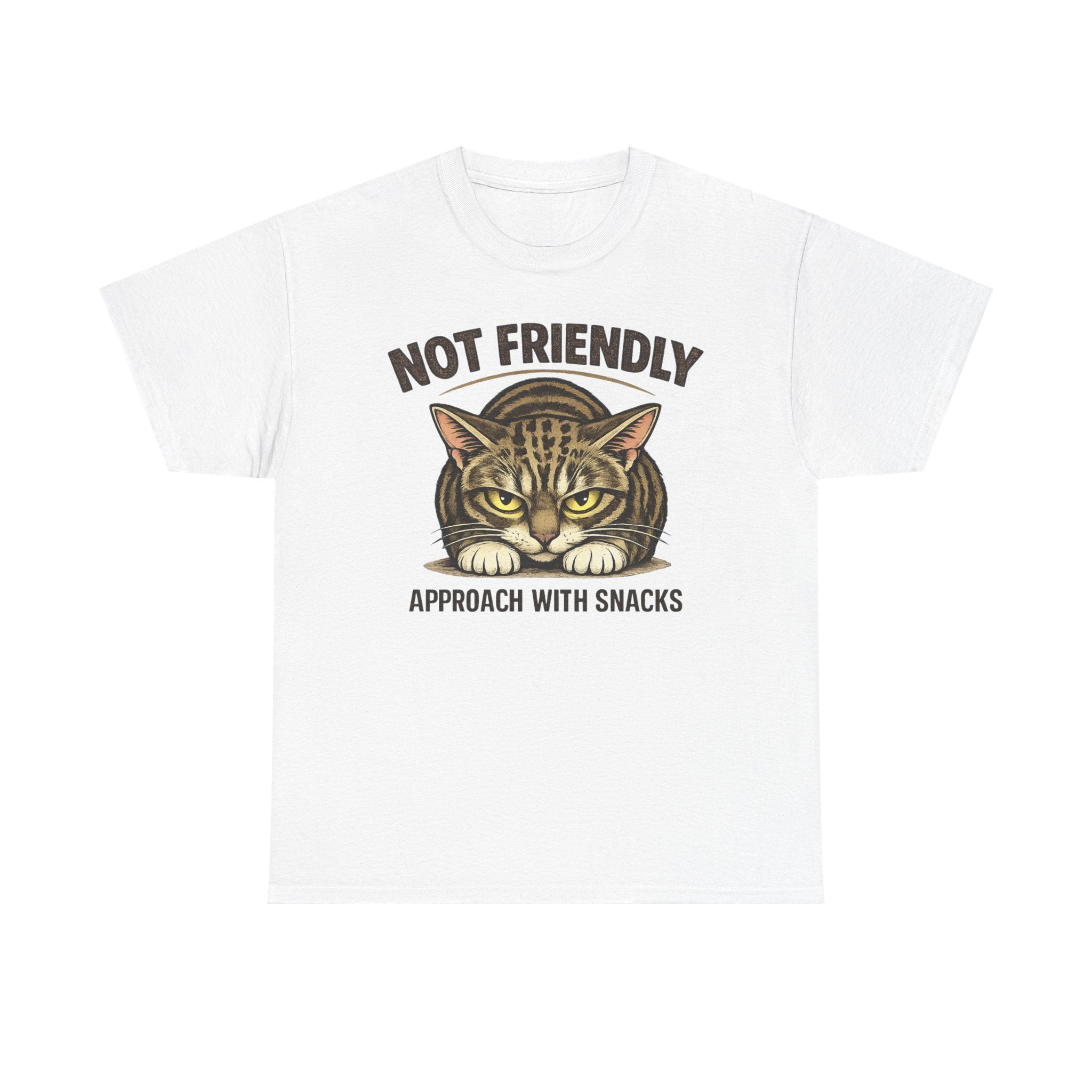 Not Friendly Cat T-Shirt — Graphic Tee "Approach With Snacks"