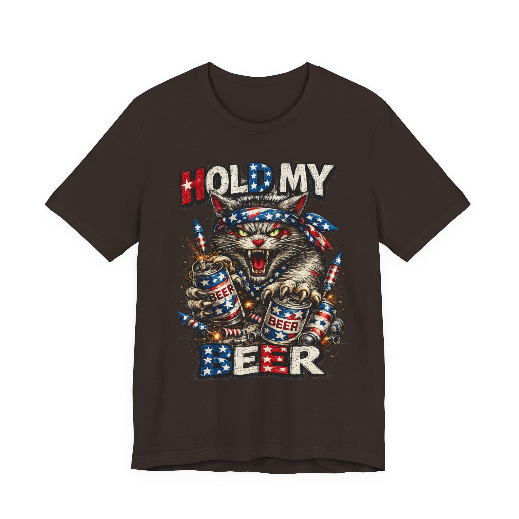 Hold My Beer Cat T-Shirt — Patriotic Funny Independence Day Tee