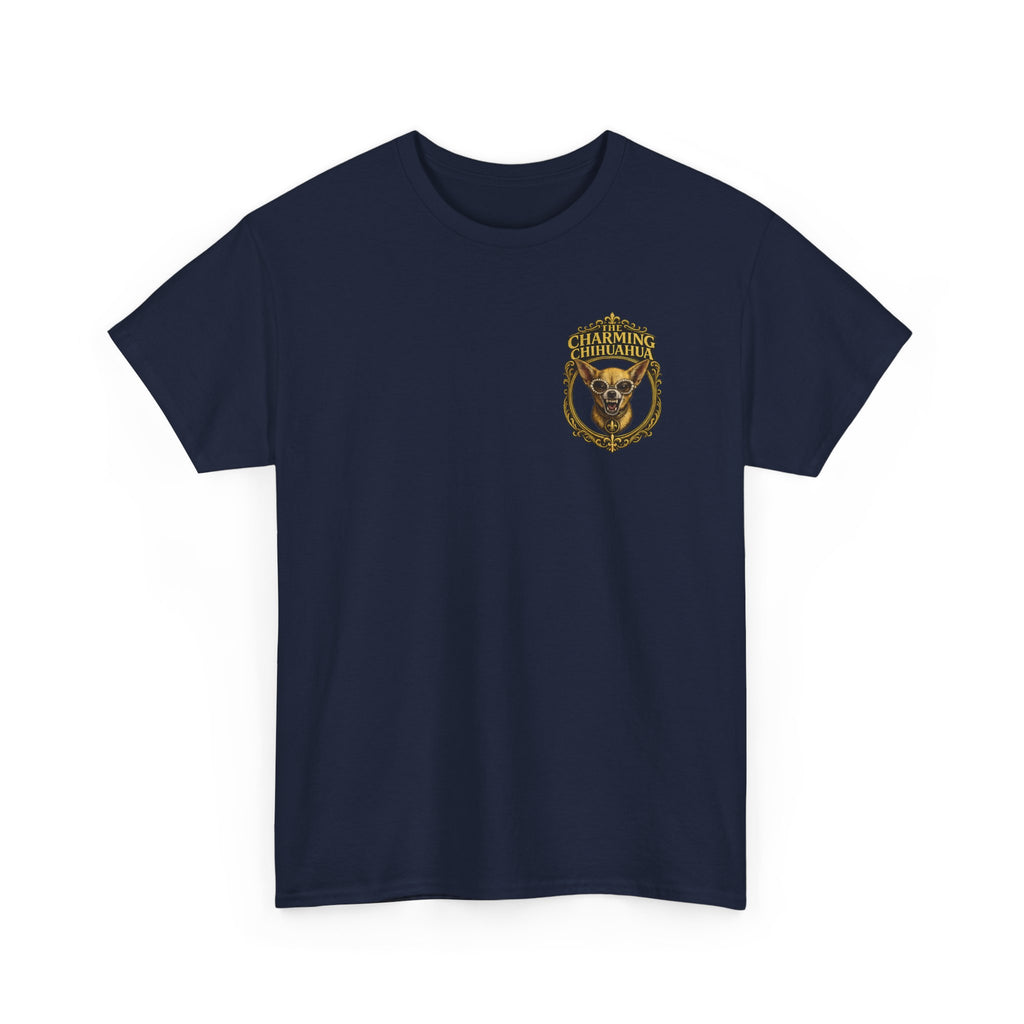 Chihuahua Crest Tee with back print — Vintage Chihuahua "THE CHARMNG CHIHUAHUA"