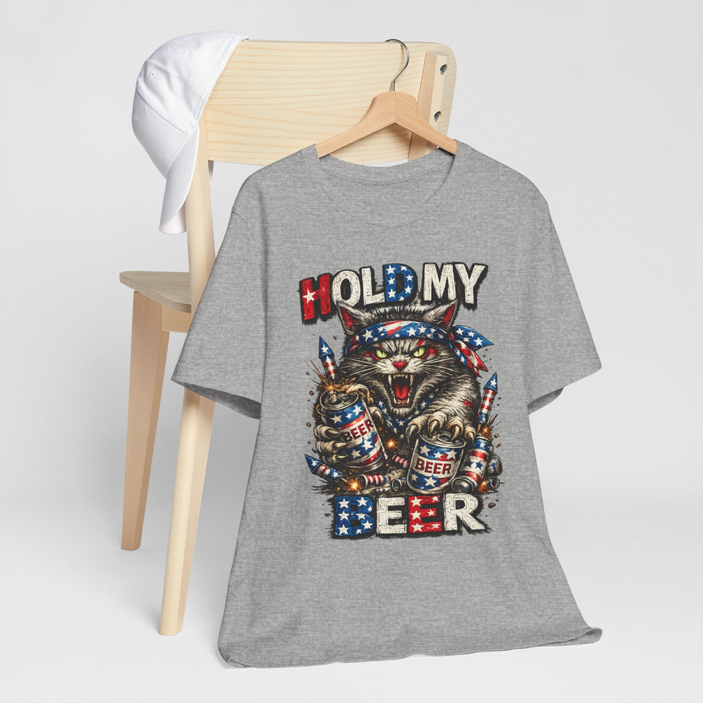 Hold My Beer Cat T-Shirt — Patriotic Funny Independence Day Tee