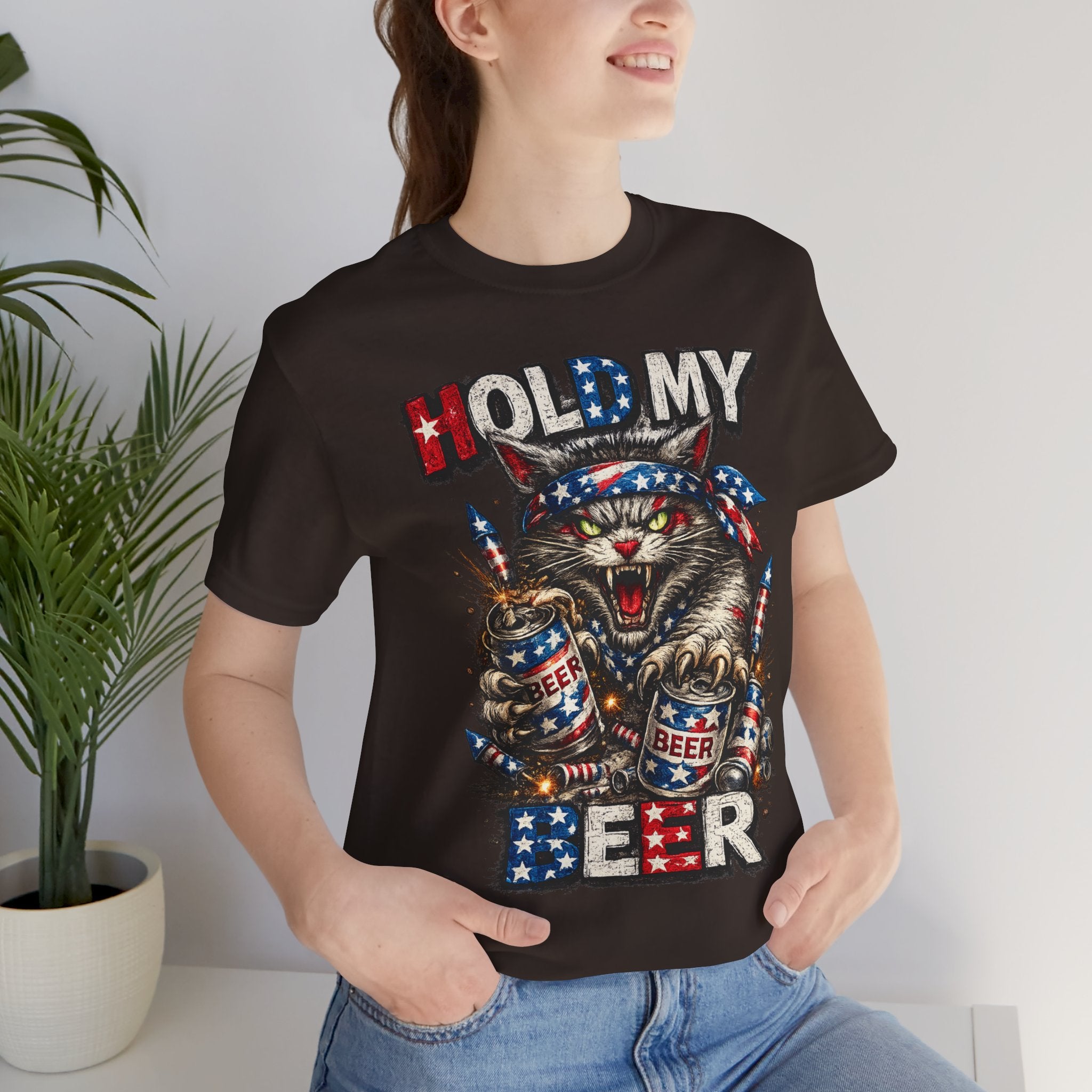 Hold My Beer Cat T-Shirt — Patriotic Funny Independence Day Tee