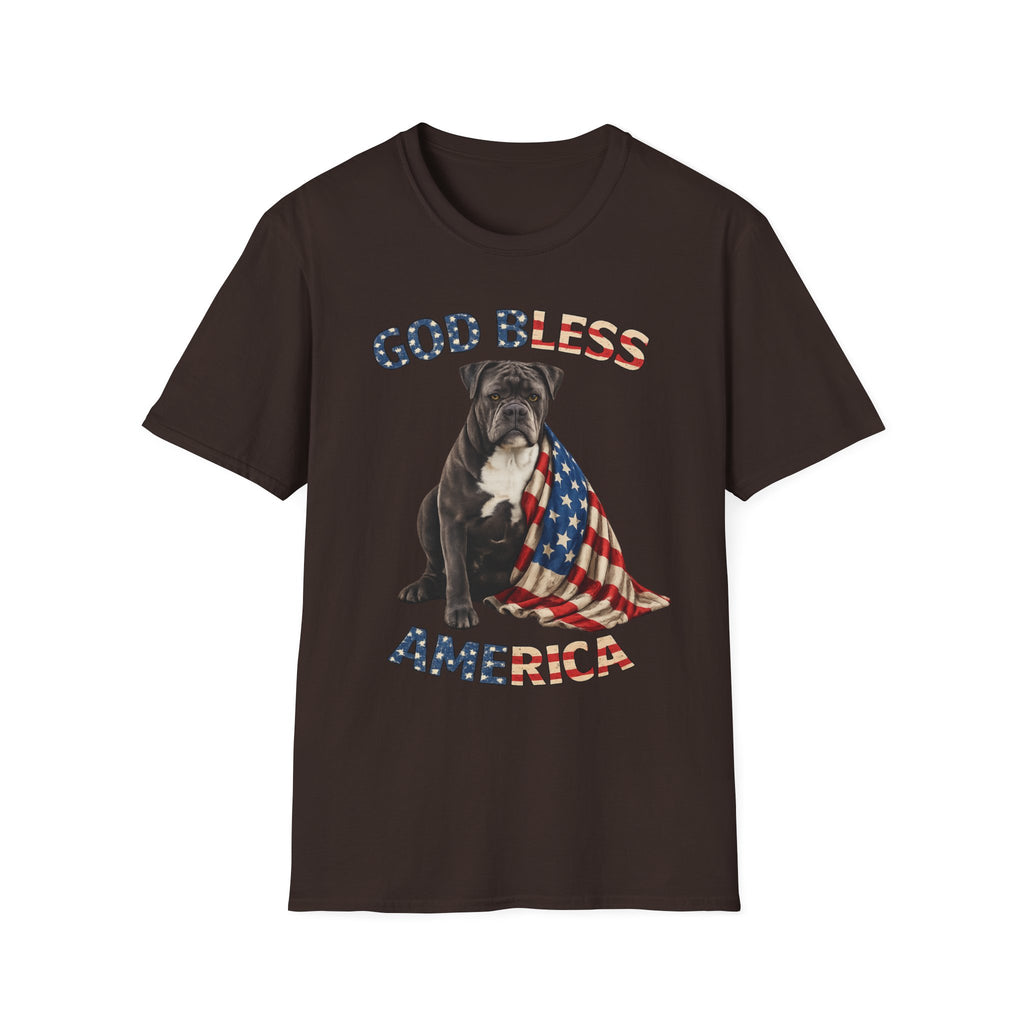 God Bless America Bulldog T-Shirt — Patriotic USA Flag Pup Tee