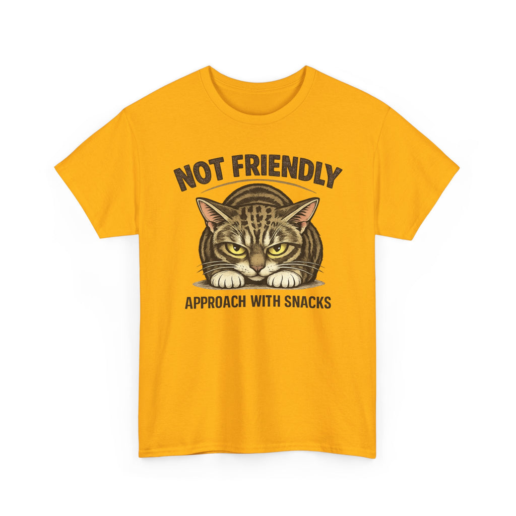 Not Friendly Cat T-Shirt — Graphic Tee "Approach With Snacks"