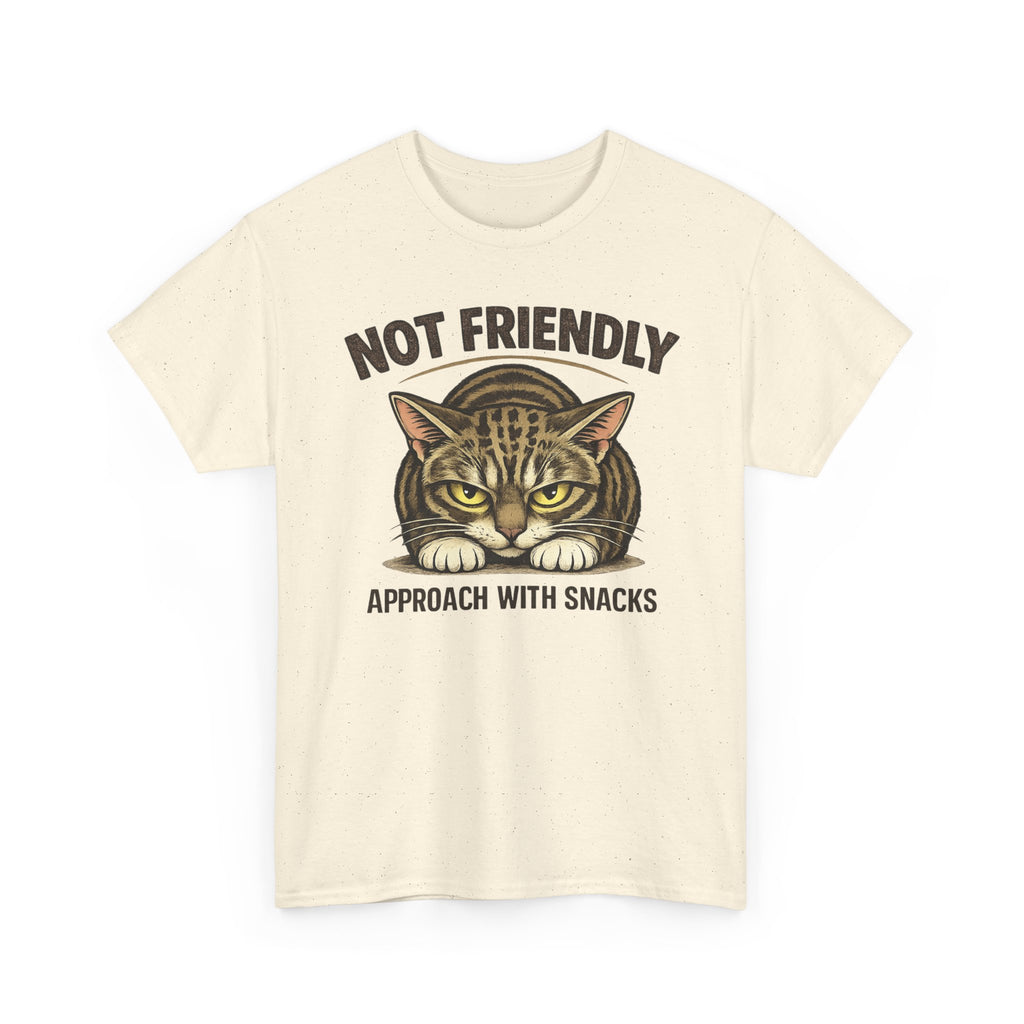 Not Friendly Cat T-Shirt — Graphic Tee "Approach With Snacks"