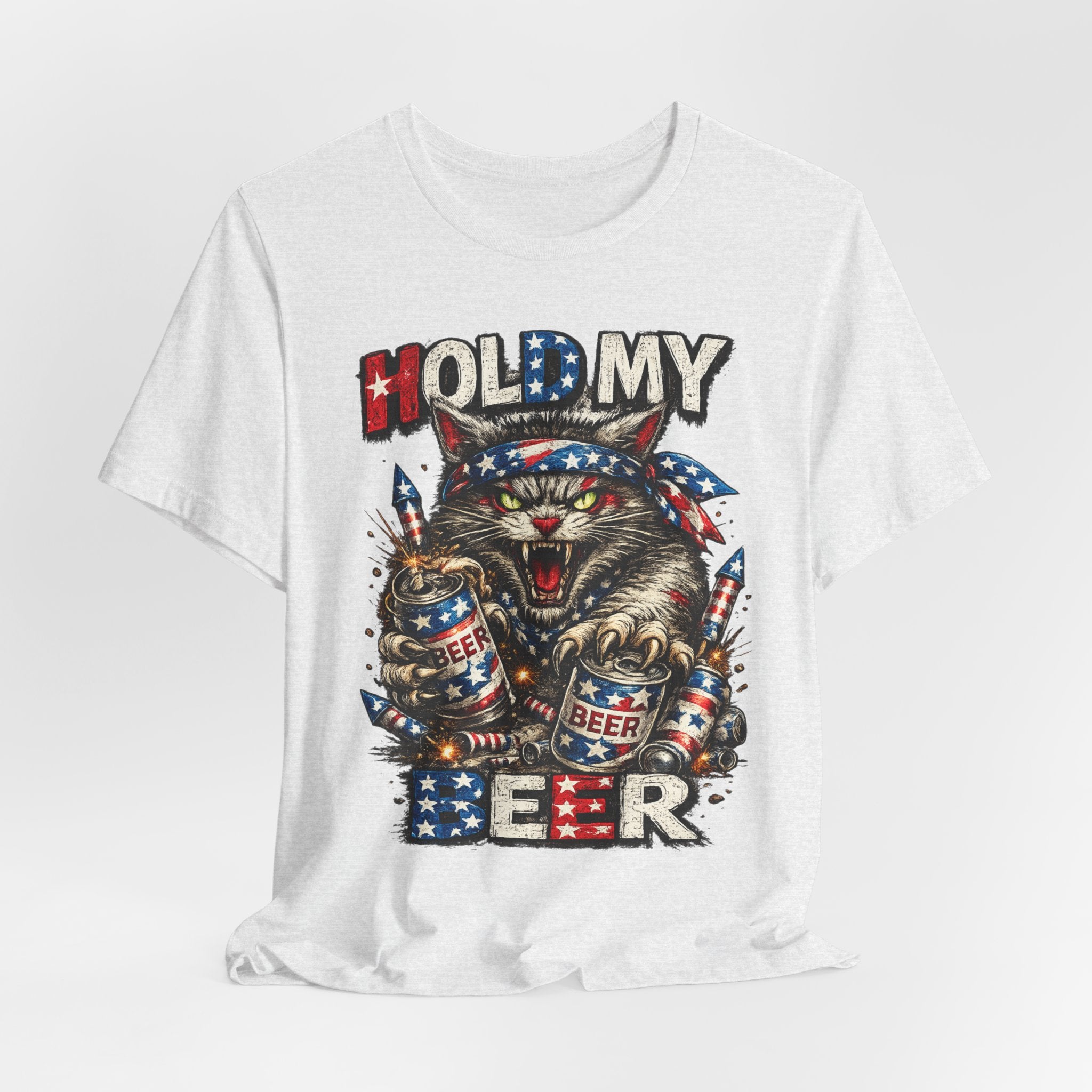Hold My Beer Cat T-Shirt — Patriotic Funny Independence Day Tee