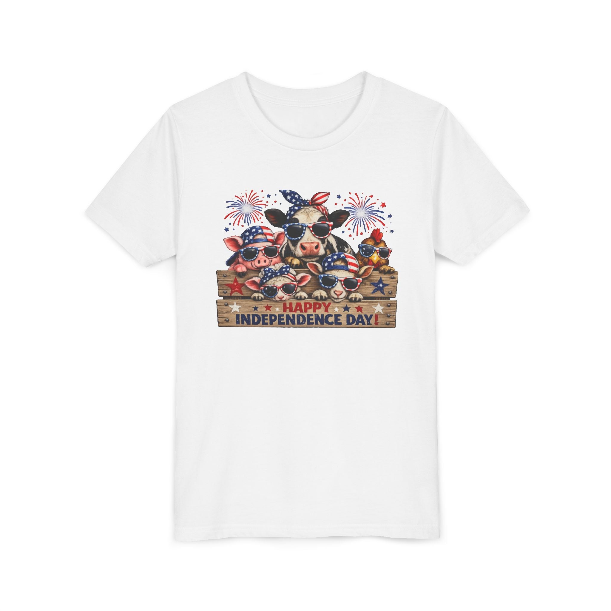 Youth Tee - Happy Independence Day Cow Patriotic Graphic